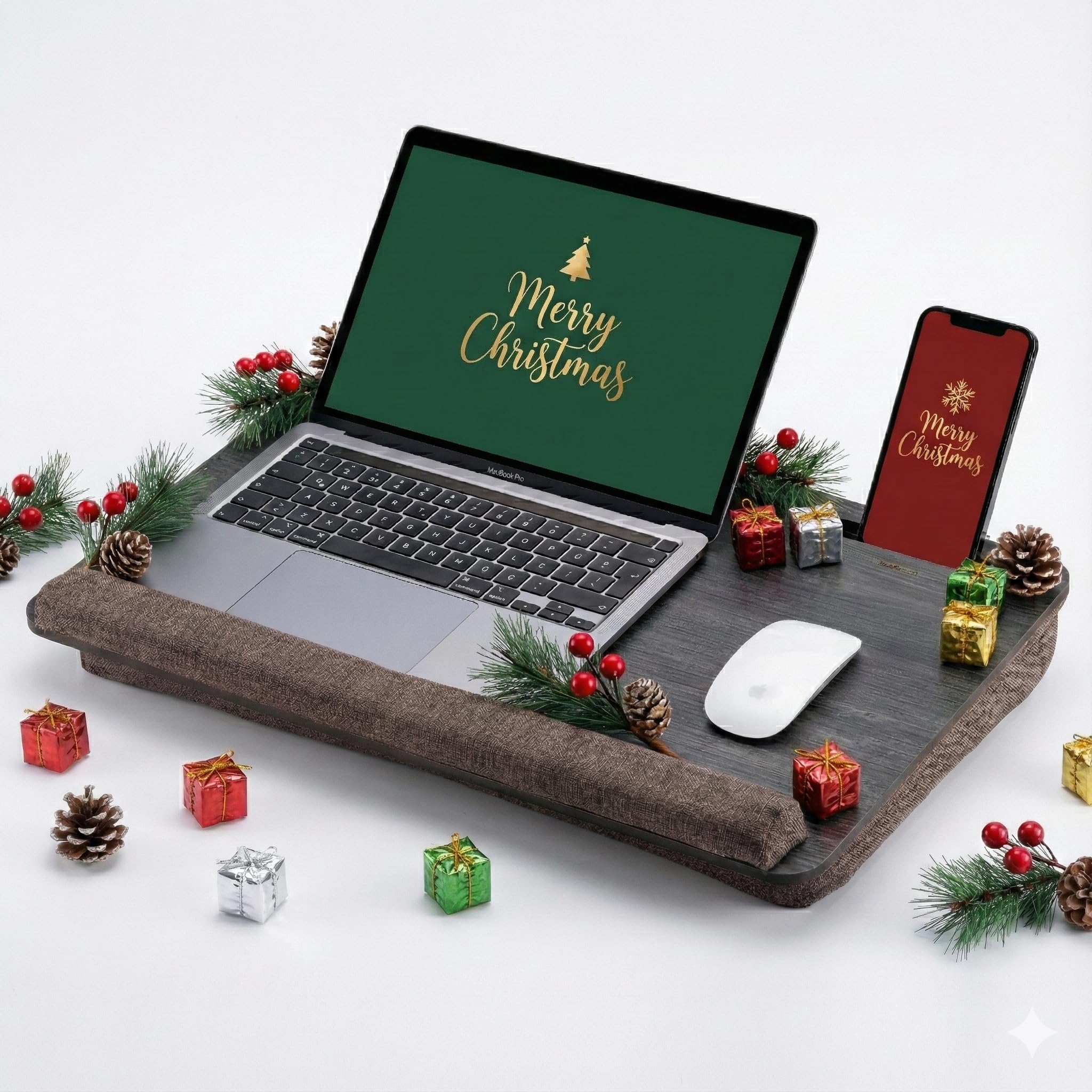 Vigo Wood Laptop Tray for Bed, Lap Desk for Laptop, Stand for Bed, Lap Tray with Cushion, Portable Lap Tray for Home Office Fits up to 17.3'' Tablet and Phone Holder