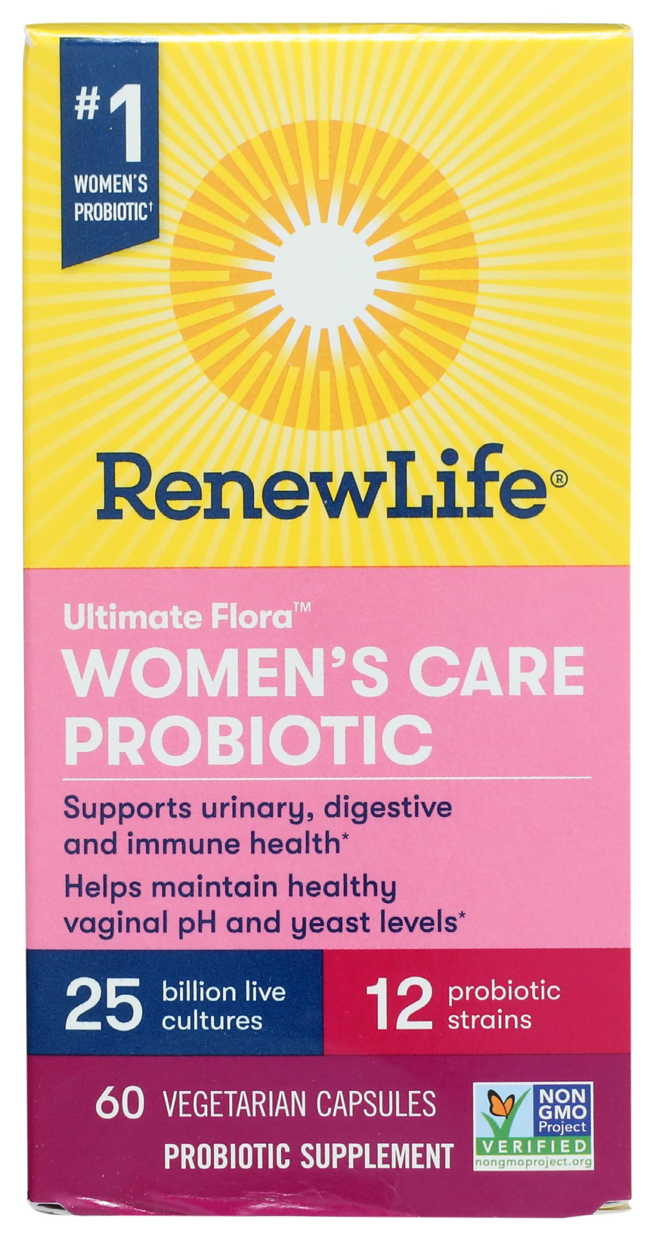 Women's Probiotic Capsules, Supports pH Balance for Women, Vaginal, Urinary, Digestive and Immune Health, L. Rhamnosus GG, Dairy, Soy and Gluten-Free, 25 Billion CFU - 60 Ct
