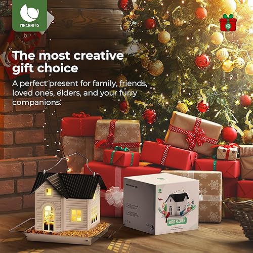 Miniatura 4 de Mrcrafts Comedero solar para pájaros para colgar en el exterior, comedero solar de metal para pájaros silvestres, casa para cardenales, pinzones,