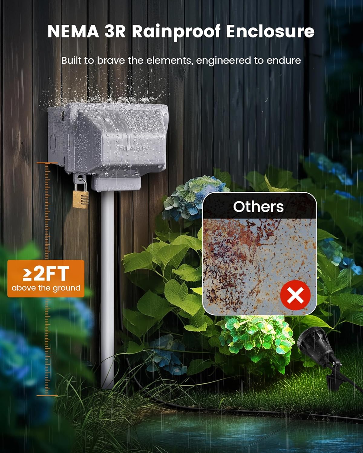 SURAIELEC Outdoor Outlet Box Waterproof, 20 AMP WRTR GFCI Receptacles, Rainproof 3R Enclosure, Horizontal Use, All Metal Electrical Power Box for Backyard, Outdoor Lighting