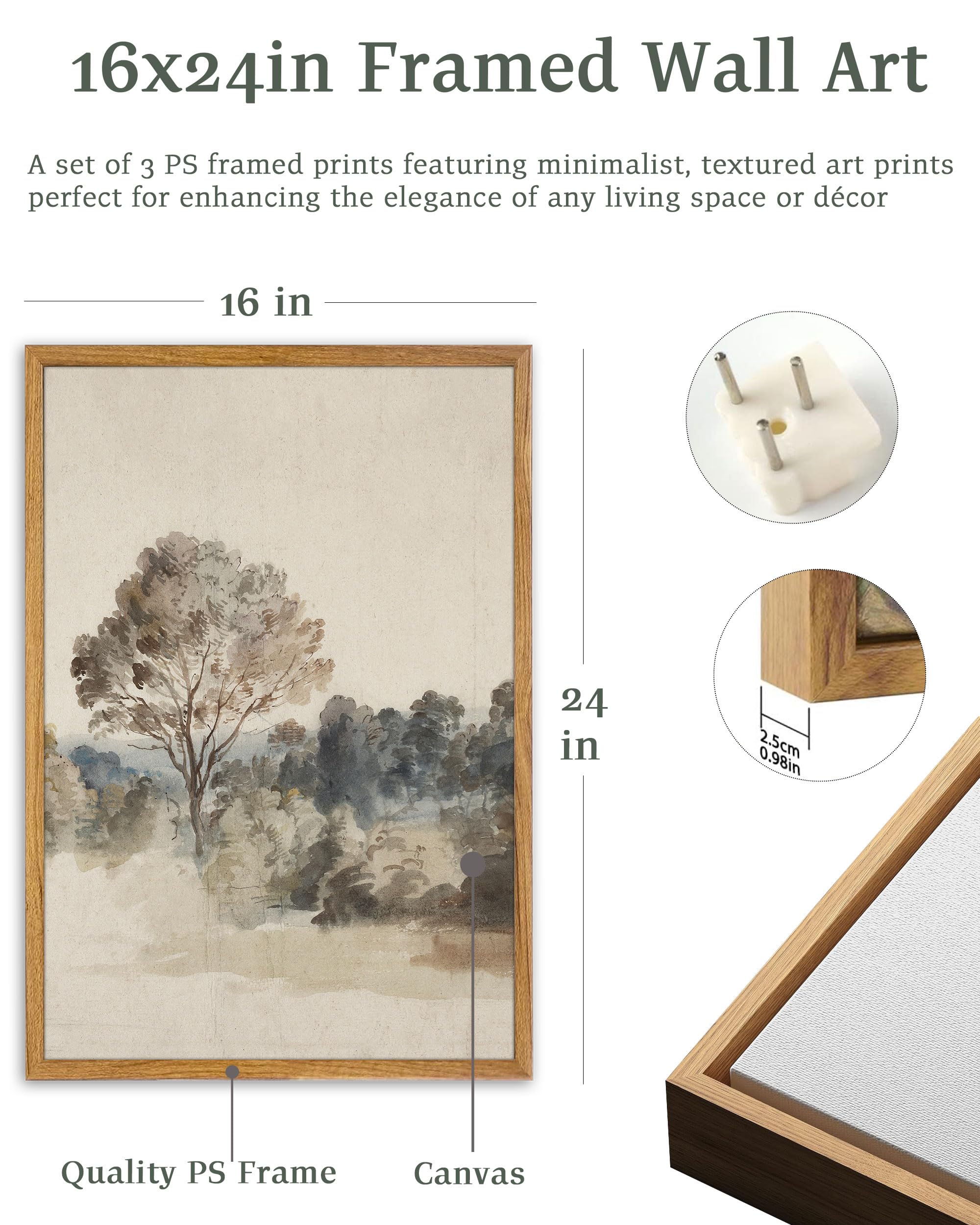 UPWOIGH Großes Wandkunst-Set, gerahmt, neutrale Landschaftsdrucke, Vintage-Baum-Poster, Dekoration für Wohnzimmer, Schlafzimmer, Büro, Bauernhaus, ästhetisch, Baumwoll-Leinwand, Geschenk, 3 Stück