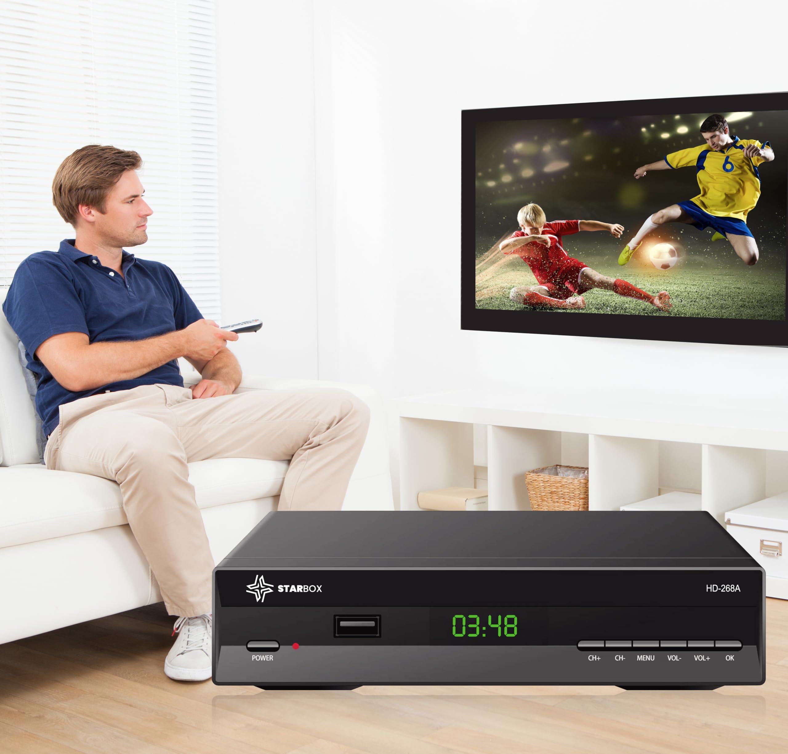 Décodeur TNT HD STAR BOX HD-268 DVB-T2 DVB-C Réception de qualité, chaînes gratuites H.265,Full HD 1080p Terrestre USB, HDMI, péritel, télécommande Universelle 2 en 1
