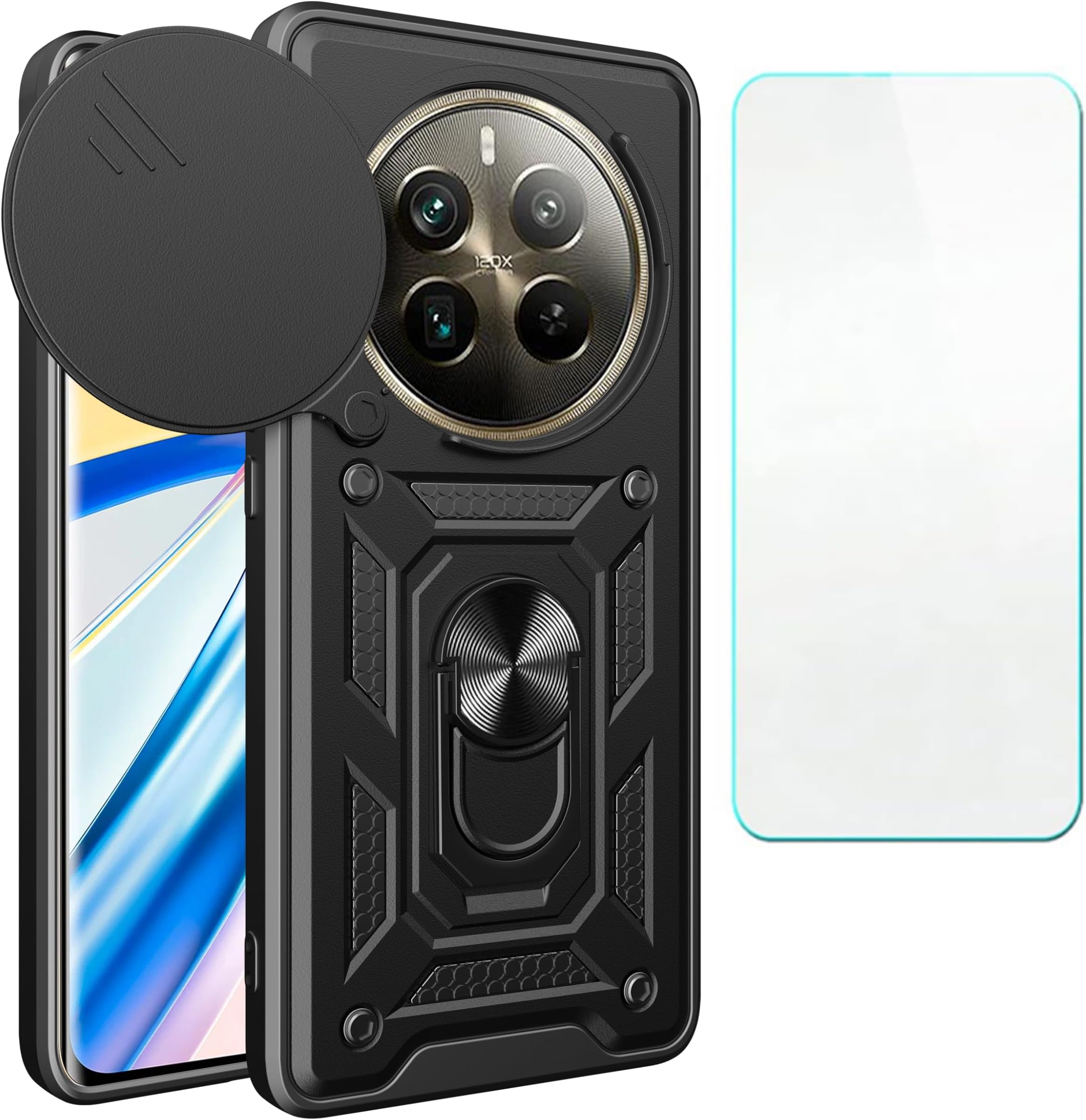 GenericCompatible with Realme 12 Pro 5G Case，Compatible with Realme 12 Pro Plus 5G Phone Case Cover [Screen Protector][Hard PC + Soft Silicone][Support Protective Ringt] shA-bla