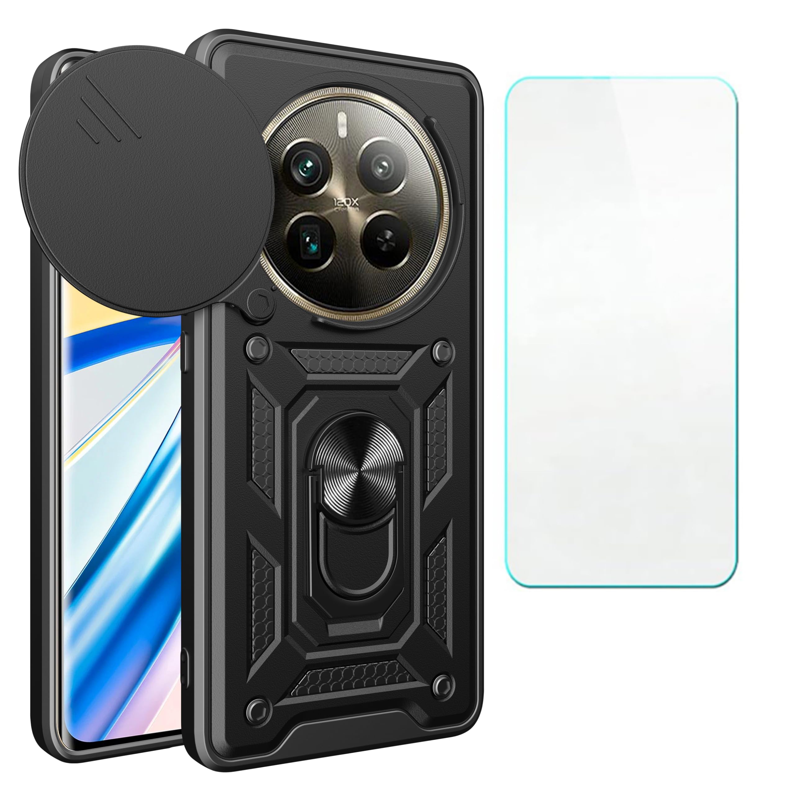 GenericCompatible with Realme 12 Pro 5G Case，Compatible with Realme 12 Pro Plus 5G Phone Case Cover [Screen Protector][Hard PC + Soft Silicone][Support Protective Ringt] shA-bla
