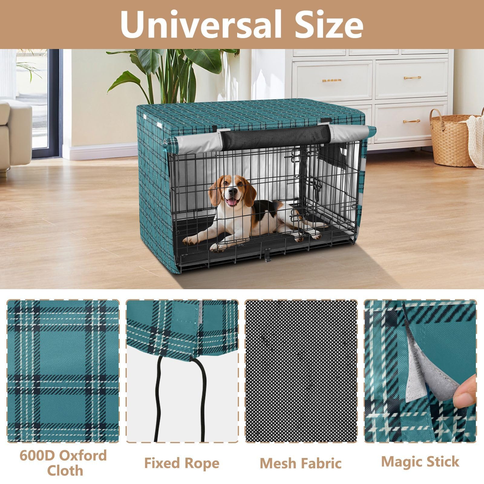 Gingham Plaid pokrowiec na klatkę dla psa zwierzęta domowe pokrowce na budy rolety cyjan 106 cm