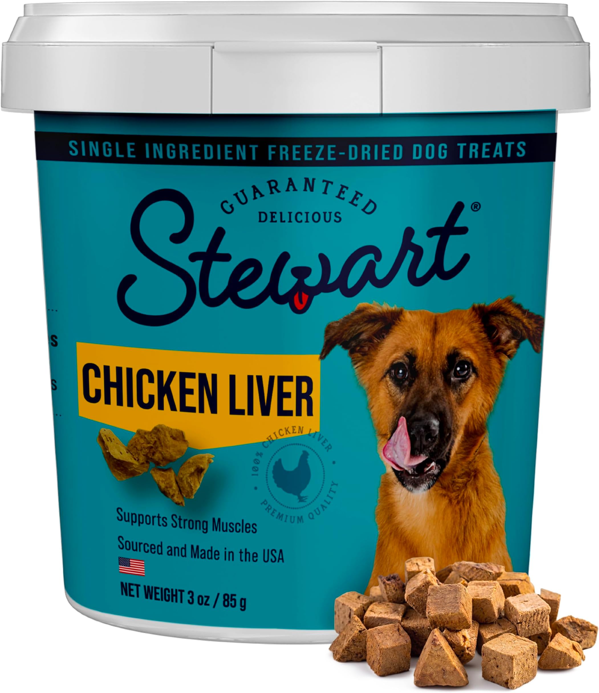 Stewart 100% Chicken Liver Dog Treats, 3 oz Tub, ~55 Pieces, Freeze Dried Raw, Single Ingredient, 60% Protein Training Treats or Meal Topper, Grain Free, Gluten Free