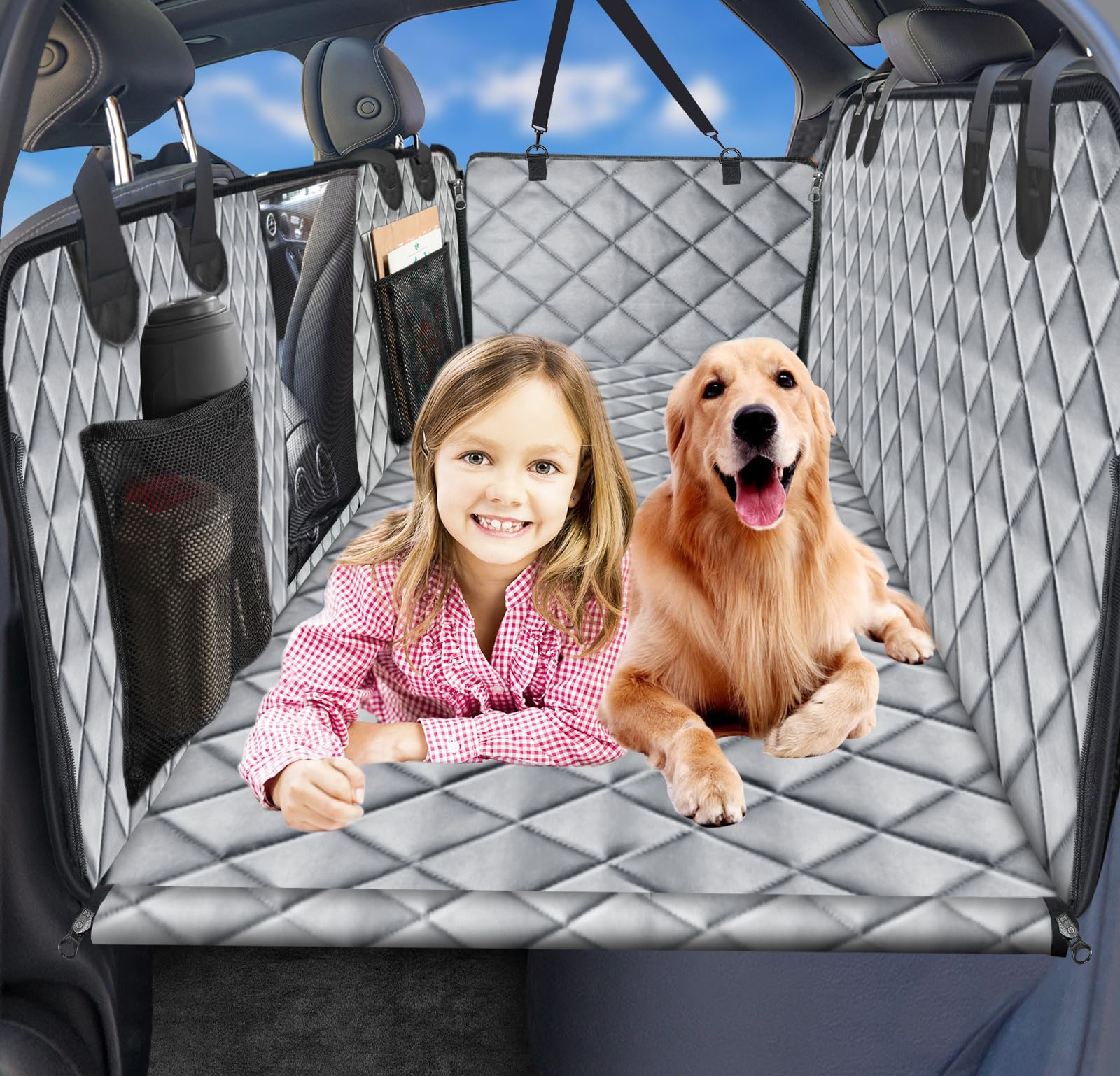 URPOWER Back Seat Extender for Dogs, Dog Car Seat Cover with Hard Bottom Dog Car Seat Bed