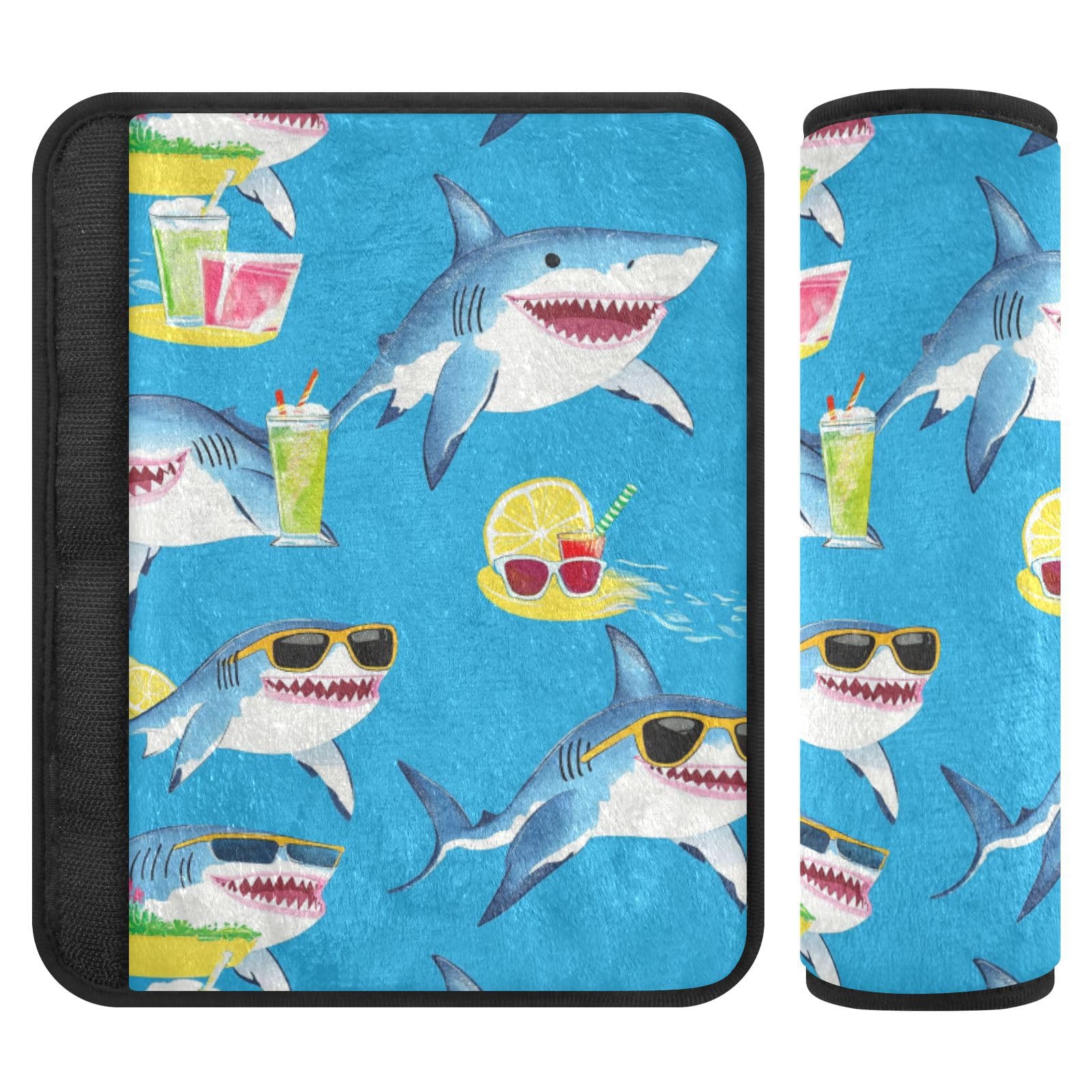 Seat Belt Covers 2 Pack Sharks Wearing Sunglasses Car Seat Strap Covers Super Soft Car Seat Neck Cover for Boys Girls Adults Babies S