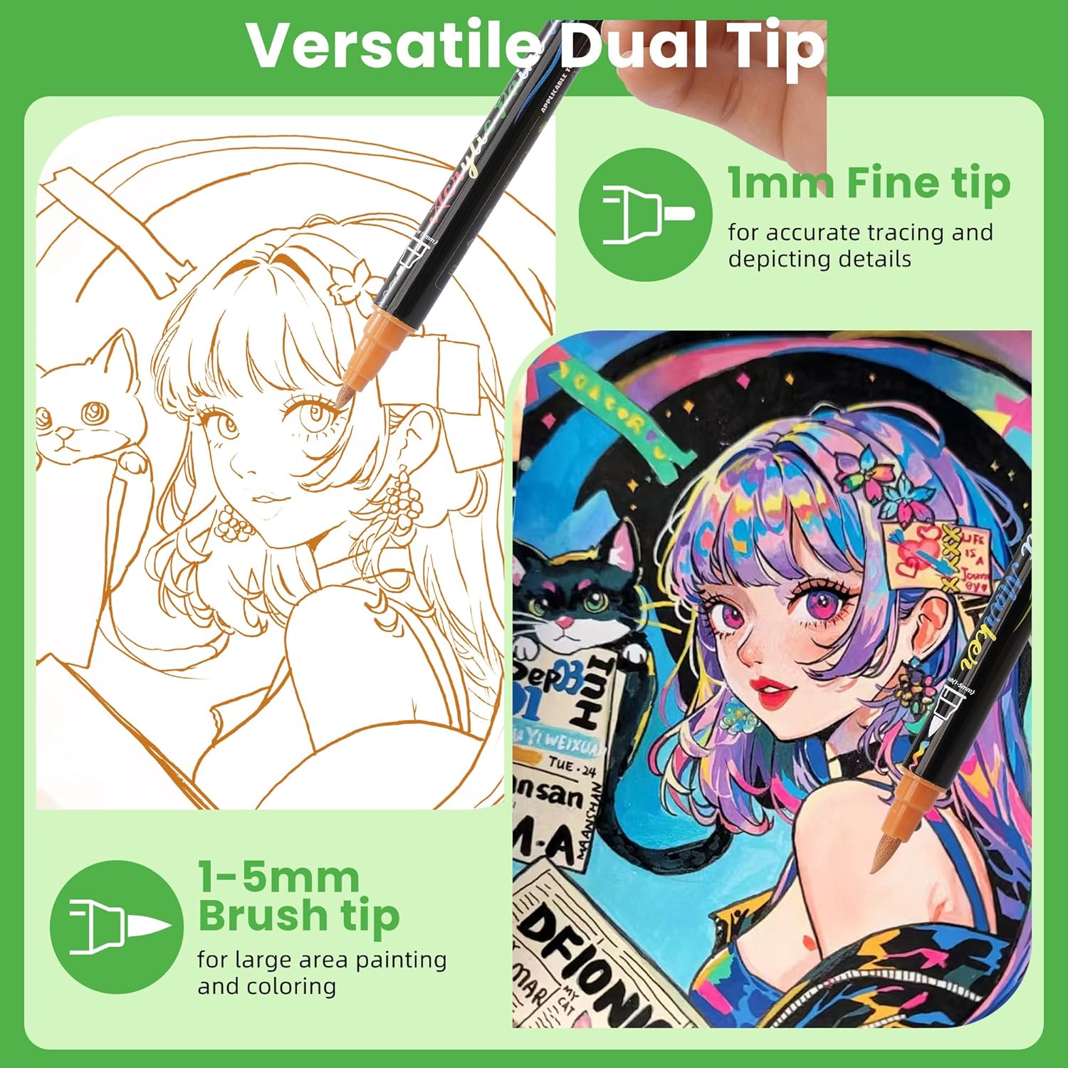 120 Colors Acrylic Paint Markers,Dual Tip Acrylic Marker Set With Fine Tip and Brush Tip Contain Metallic,Glitter,Neon,Morandi,Skin Tone Series for Rock Painting,Egg,Wood,Glass,Fabric,Crafts - Image 2