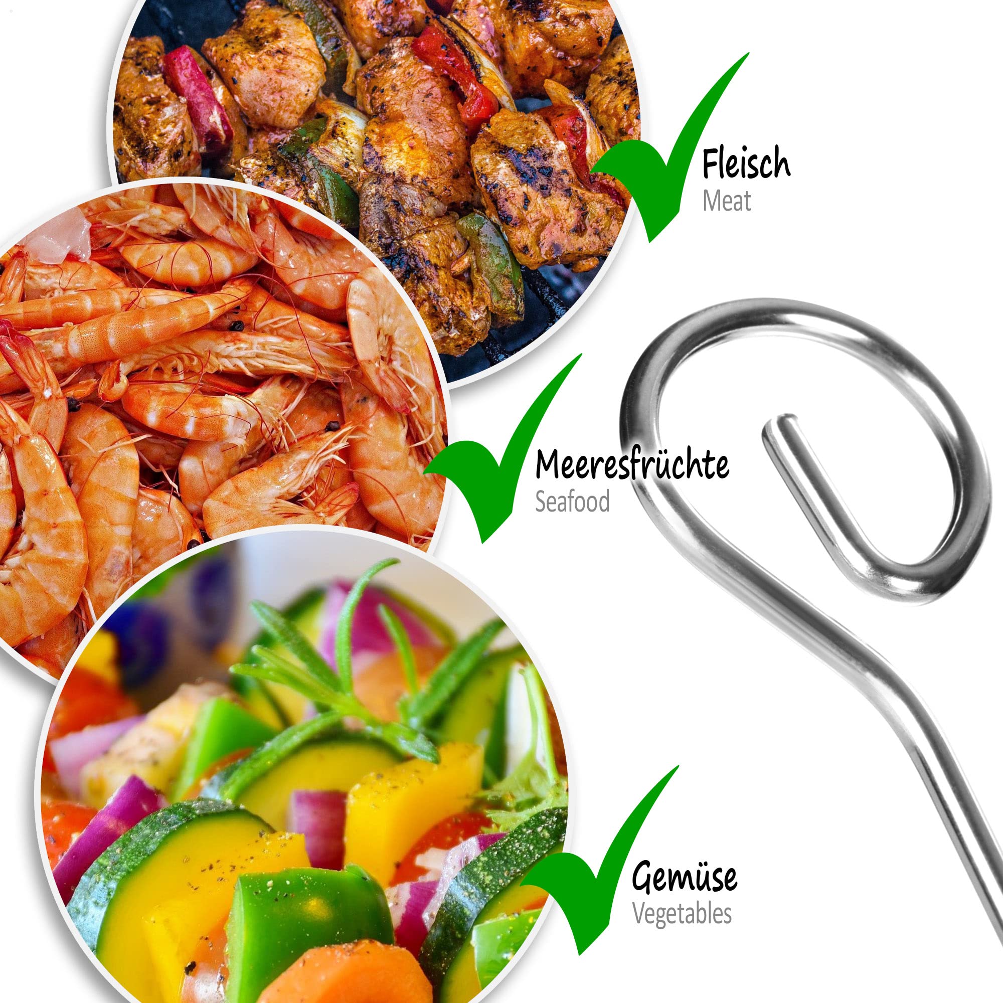 COM-FOUR brochettes acier inoxydable 30 cm 16 pièces ensemble