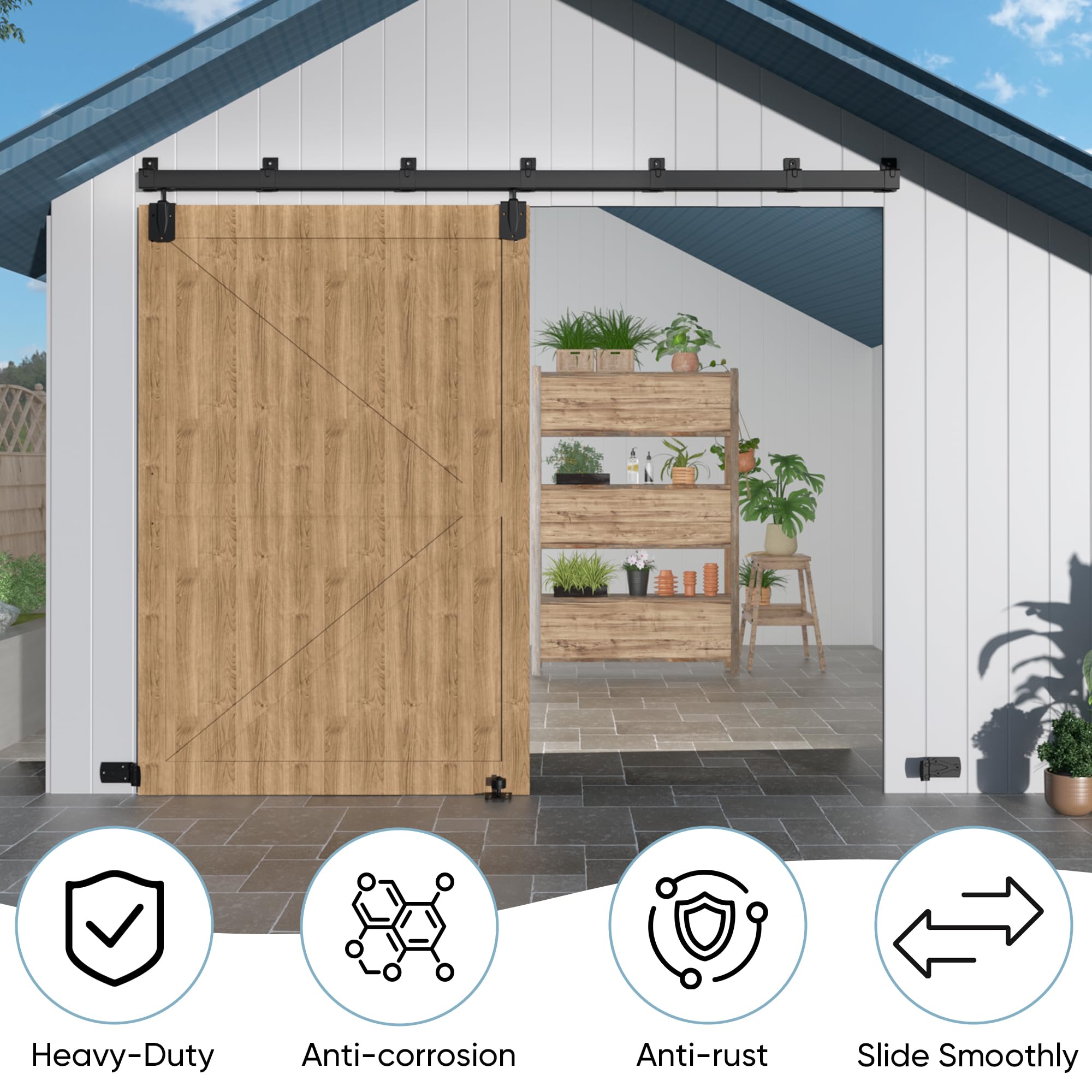 12FT Heavy Duty Exterior Barn Door Hardware Kit for 1 Door, Black — Amazon image 6