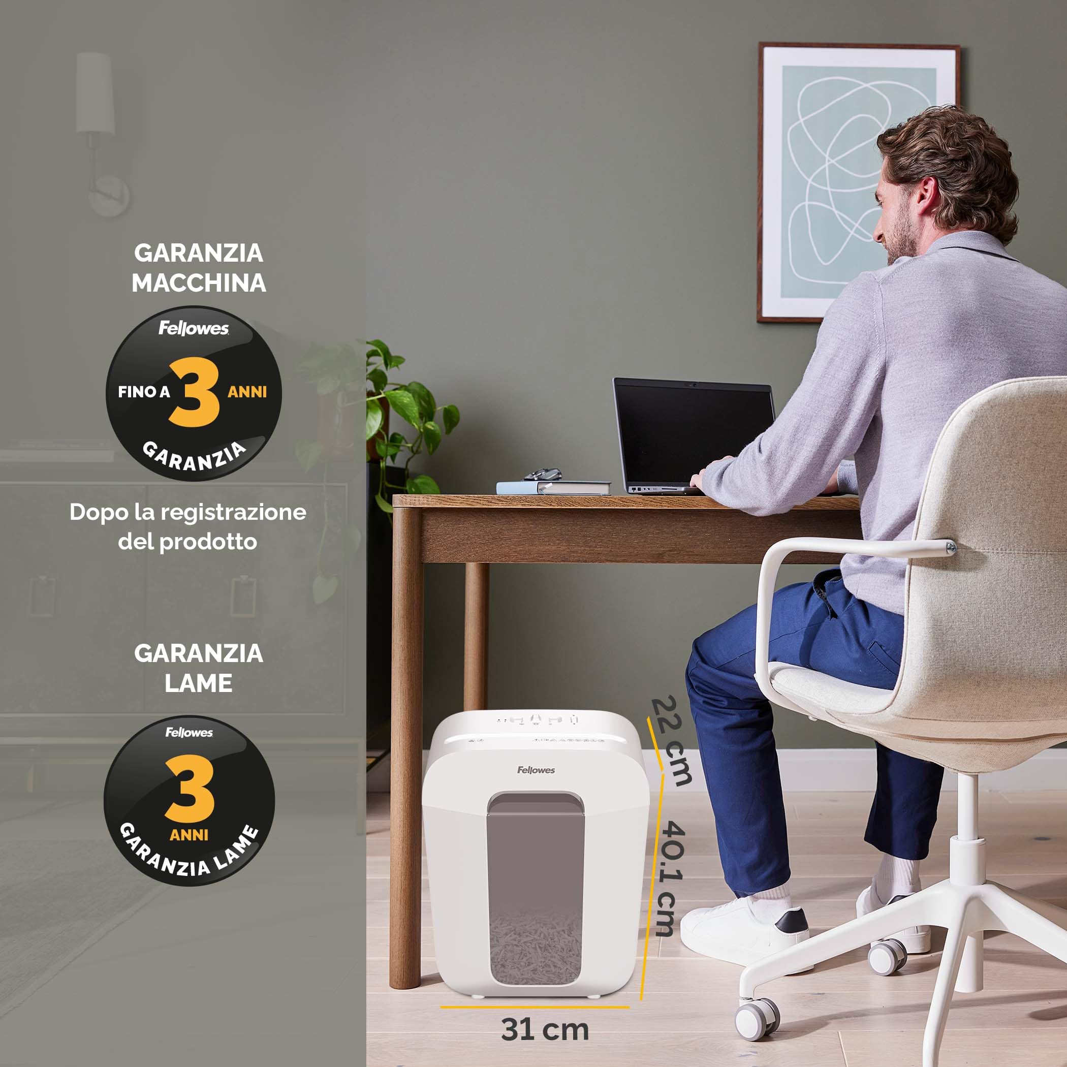 Fellowes distruggi documenti a frammento LX50, 9 fogli, per casa e piccolo ufficio, uso personale, cestino da 17 litri, distruggidocumenti con blocco di sicurezza, bianco