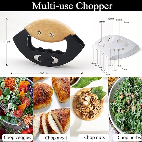 Miniatura 4 de Jawanfu Salad Chopper, Double Balde, Ultra Sharp Mezzaluna Mincing Knife for Chopped Salad, Easy Chopping Wood Handle Salad Cutter for Salad Bowl,