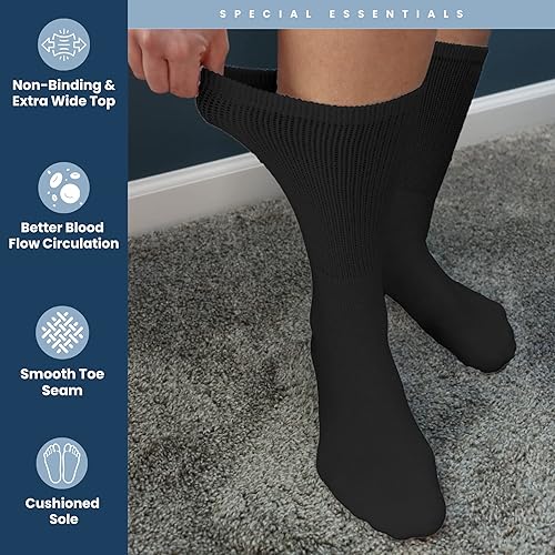Miniatura 2 de Special Essentials 3 pares de calcetines de algodón para diabéticos, sin ataduras, parte superior ancha, comodidad y apoyo para hombres y mujeres