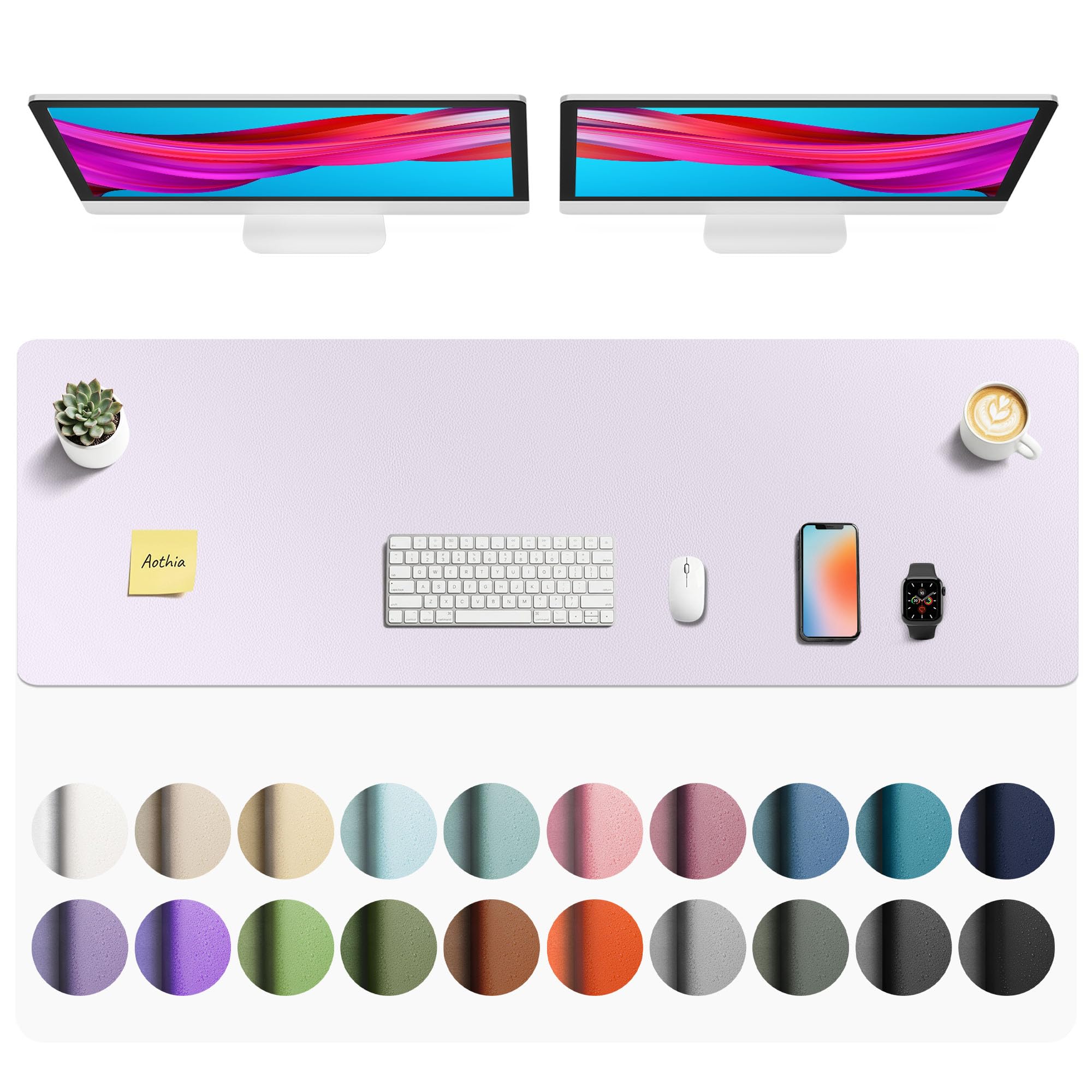 Aothia Soft Lavender PU Leather Desk Mat, Large Non-Slip Writing Surface (55" x 17") | Protects Desk from Scratches, Stains, Spills - main product image