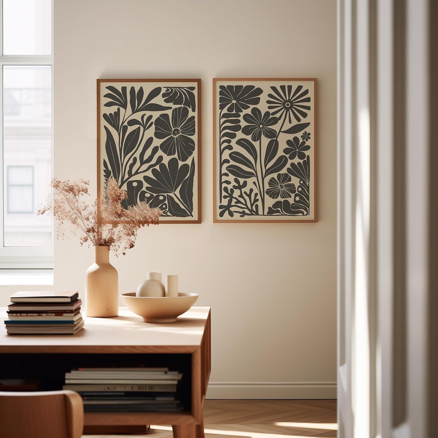 Poster Master 2-Piece Black Flowers Print - Modern Floral Poster - Black & White Art - Trendy Gift for Men & Women - Aesthetic Decor for Living Room, Bedroom or Office - 8x10 UNFRAMED Wall Art