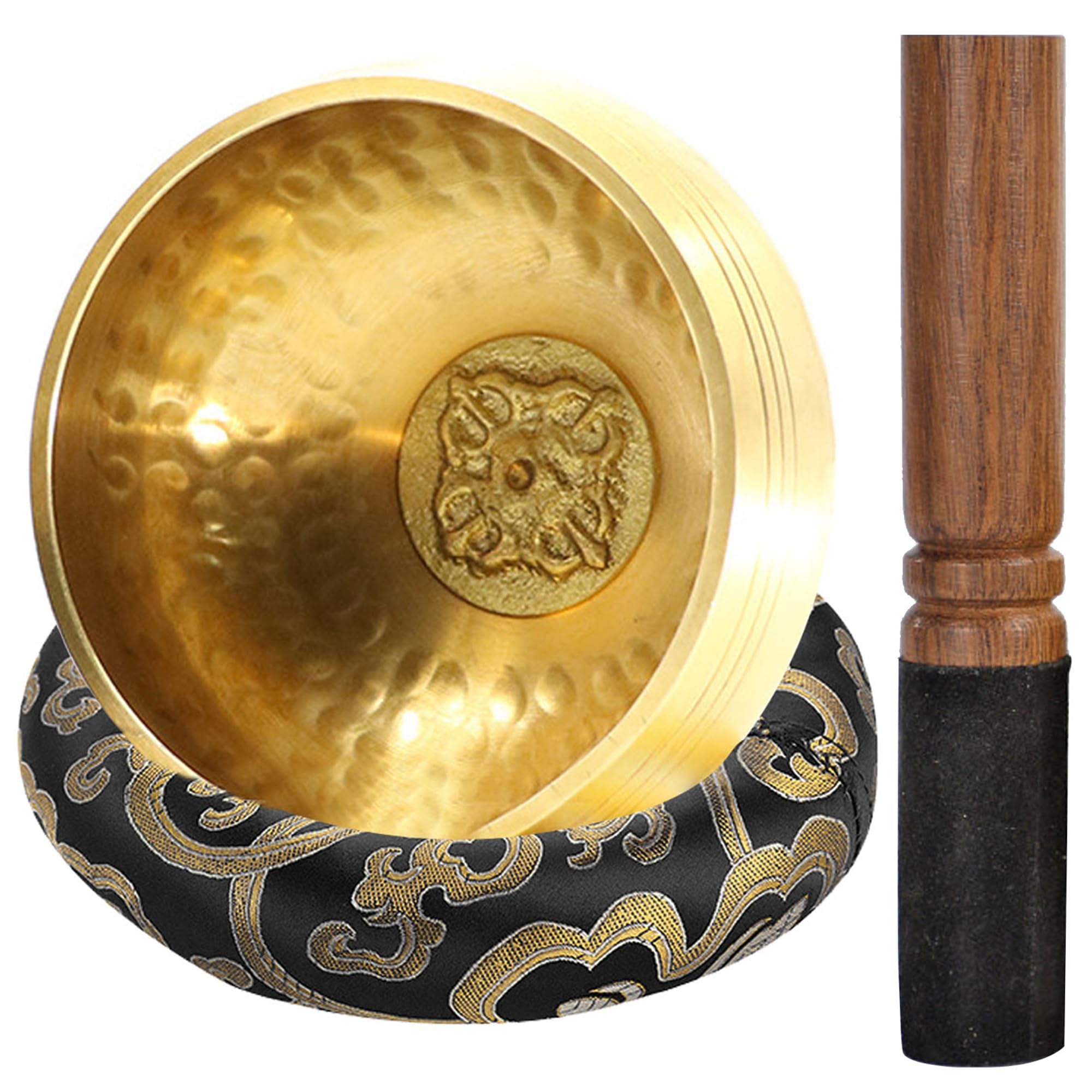 Mała tybetańska misa dźwiękowa Singing Bowl, ręcznie młotkowana w Nepalu, do akcesoriów do medytacji, mini misa dźwiękowa z poduszką pierścieniową i drewnianym okruchem, 8 cm
