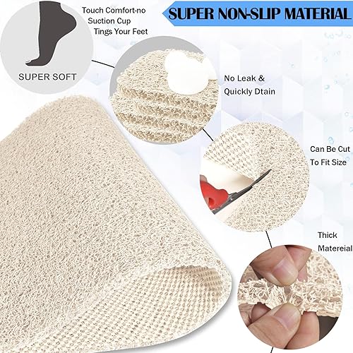 Miniatura 4 de Tapetes de ducha antideslizantes sin ventosas, 23.6 x 34.6 pulgadas, tapete de baño para superficie de bañera texturizada, tapetes de lufa para
