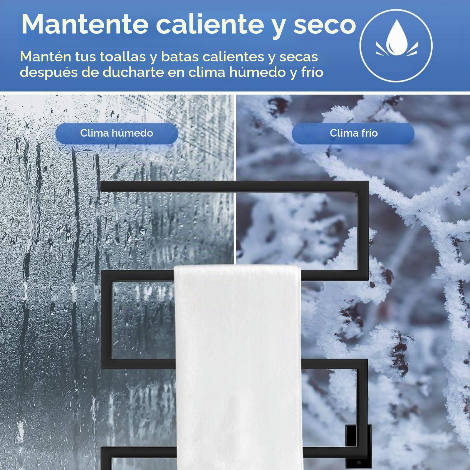 Radiador Toallero Electrico Negro Mate, Secador de Toallas para Baño, Calentador de Toallas, Estante para Toallas de Pared Acero Inoxidable 304, Bajo Consumo, 600mm×800mm