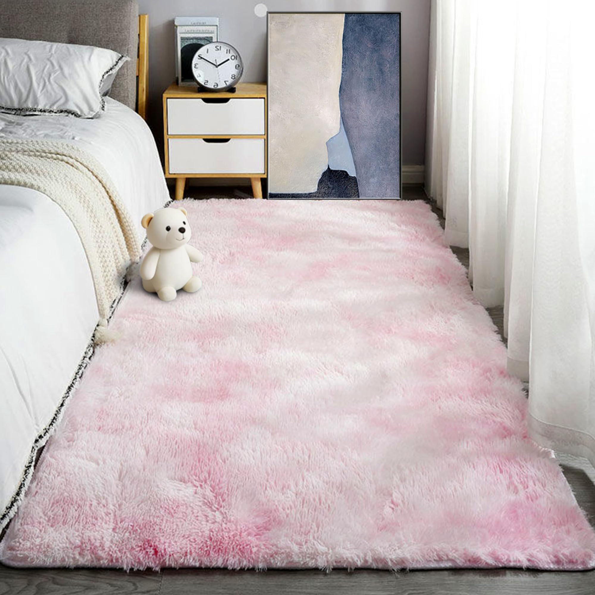 Tapis de salon rose 100 x 200 cm lavable fini les sols froids et durs