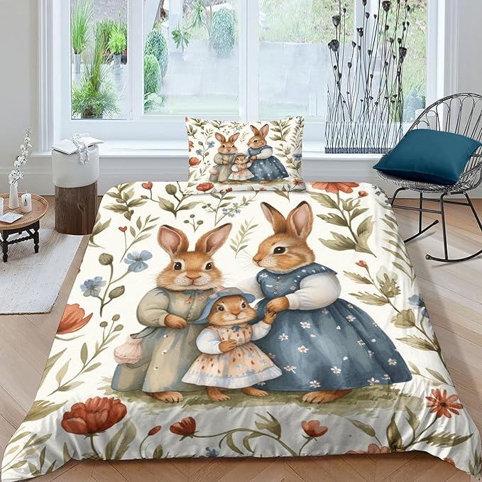 Euxclxcl Easter Bunny Bed Linen 3D Print Mermaid Easter Eggs Bed Linen