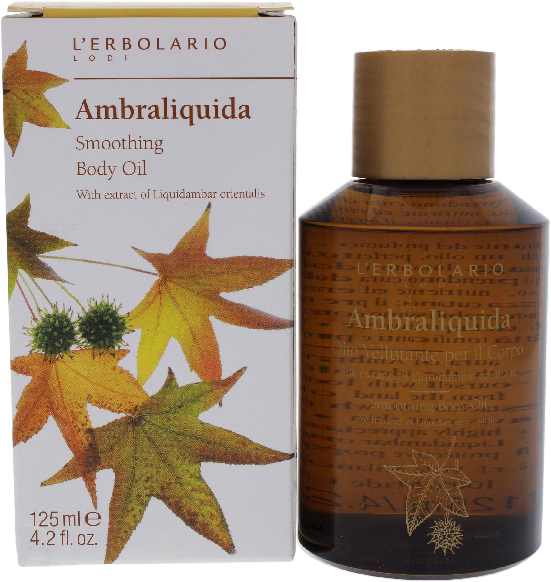 L’Erbolario Ambraliquida Smoothing Body Oil - Firming, Anti-Aging, Dry Skin Moisturizer - Massage and Vitamin E Oil with Liquidambar Extract - 4.2 oz