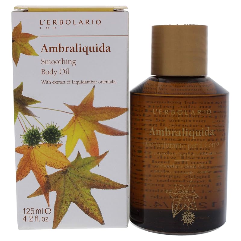 Óleo corporal L’Erbolario Ambraliquida com fragrância de âmbar e vitamina E, 120 mL