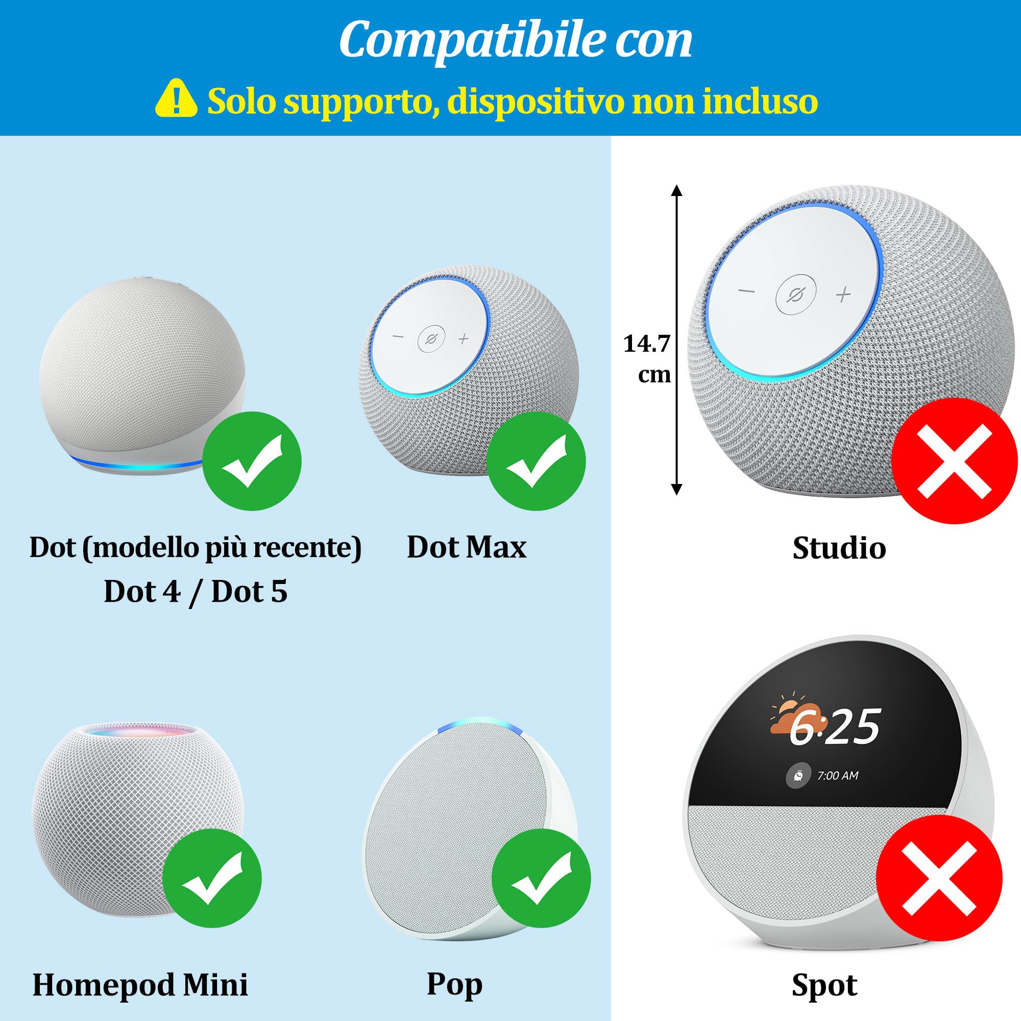 PlusAcc Supporto a Parete per Dot Max – Supporti Compatibile con HomePod Mini, Dot 4/5 Generazione, Pop in acrilico per altoparlante, salva-spazio (1 Pezzo)