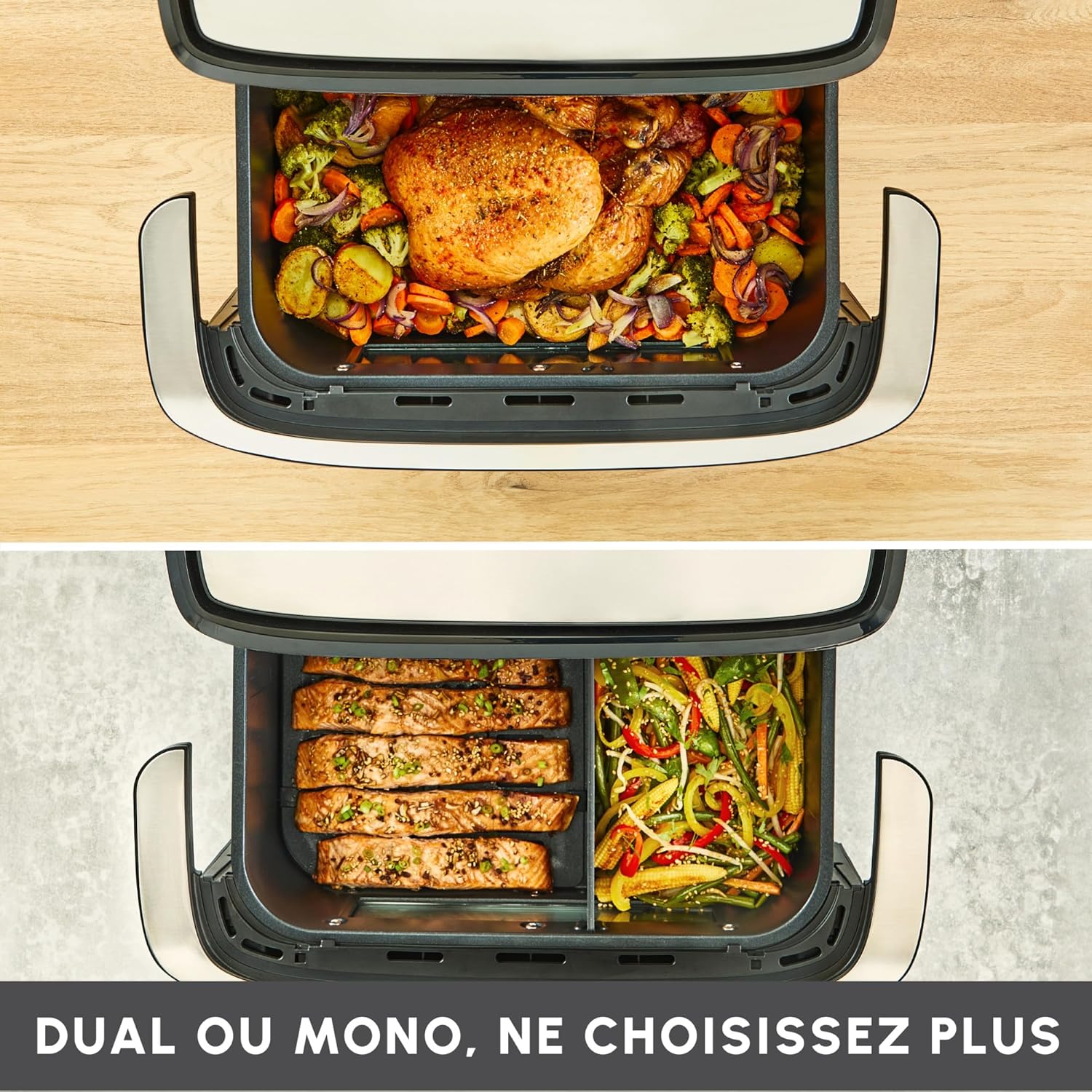 Moulinex Easy Fry Dual Flex, Air Fryer, Large Drawer 9L, Double Zone, Removable Divider, Up to 8 People, 7 Intuitive Programs, EZ9228F0, Black - vue 2