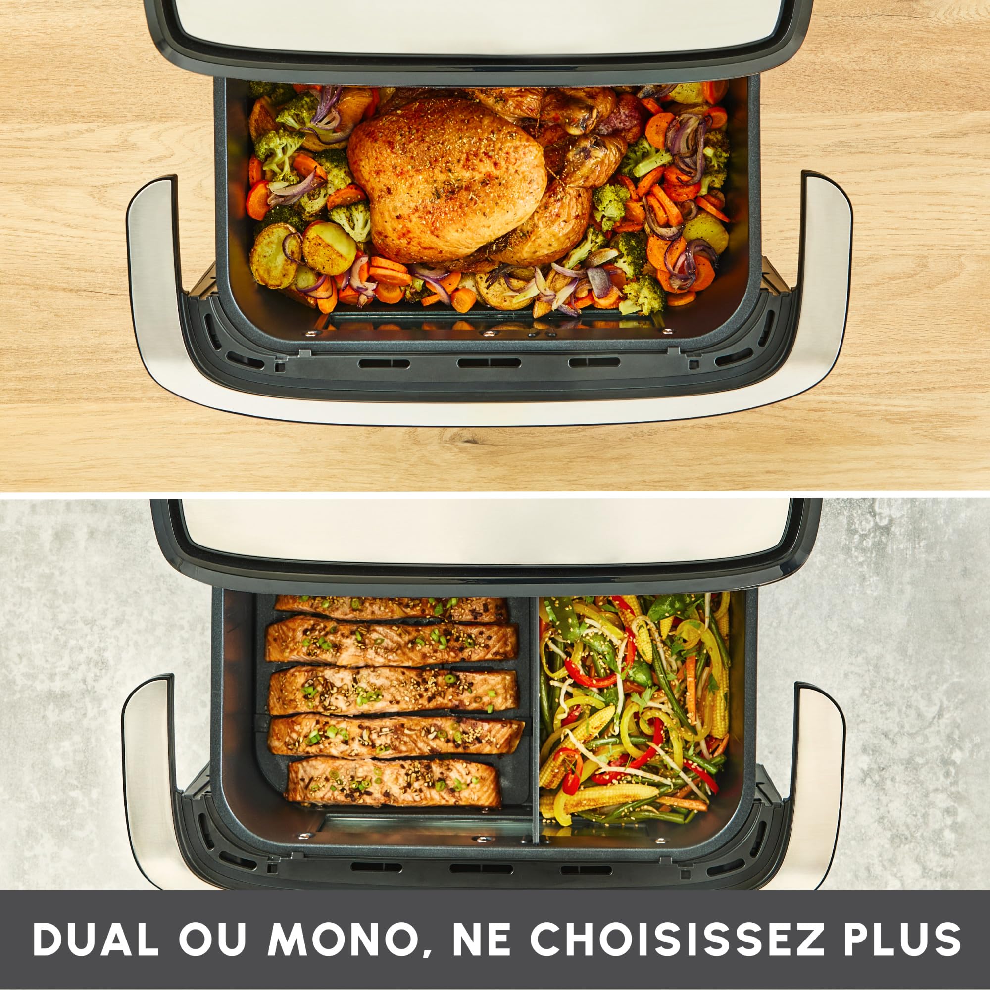 Moulinex Easy Fry Dual Flex, air fryer, Grand tiroir de 9L, Double zone, Séparateur amovible, jusqu'à 8personnes, 7programmes intuitifs, EZ9228F0, noire, Noir