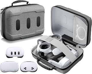 Große Tasche für Meta Quest 3/3S/2, Reisen und Aufbewahrung Tragetasche Kompatibel mit VR Headset Touch Controller Akku Elite Strap Zubehör, 180° Reversible Wasserdicht Hart Tasche für Quest 3/3S/2