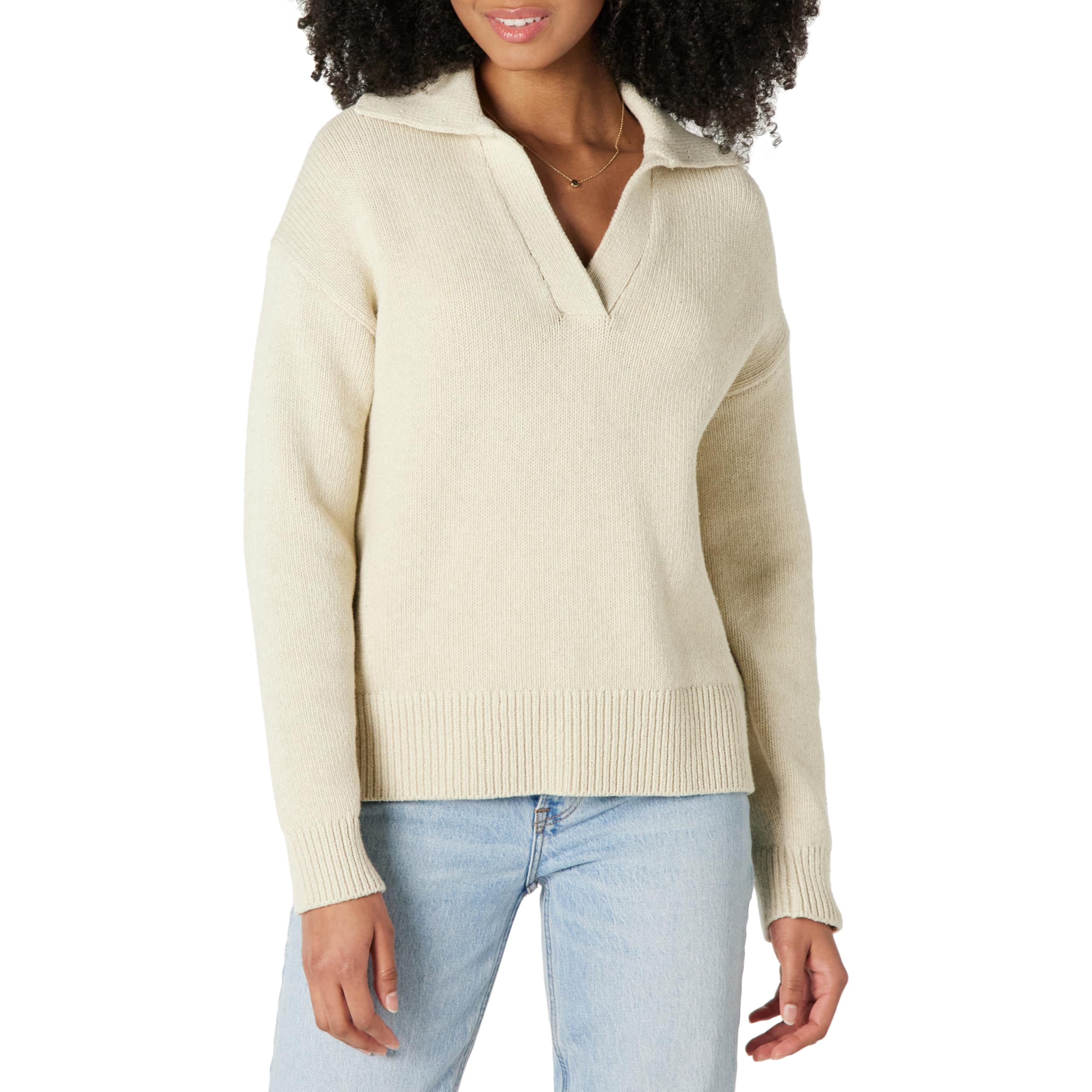 Amazon Essentials Women's Relaxed Fit Heavyweight Cotton Clollard Neck Jumper, Sand Heather, XXL