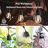 Vista 4 de Guirnalda de luces LED de 48 pies para exteriores, resistente al agua, con 16 bombillas de plástico inastillable de 2200 K de color blanco cálido