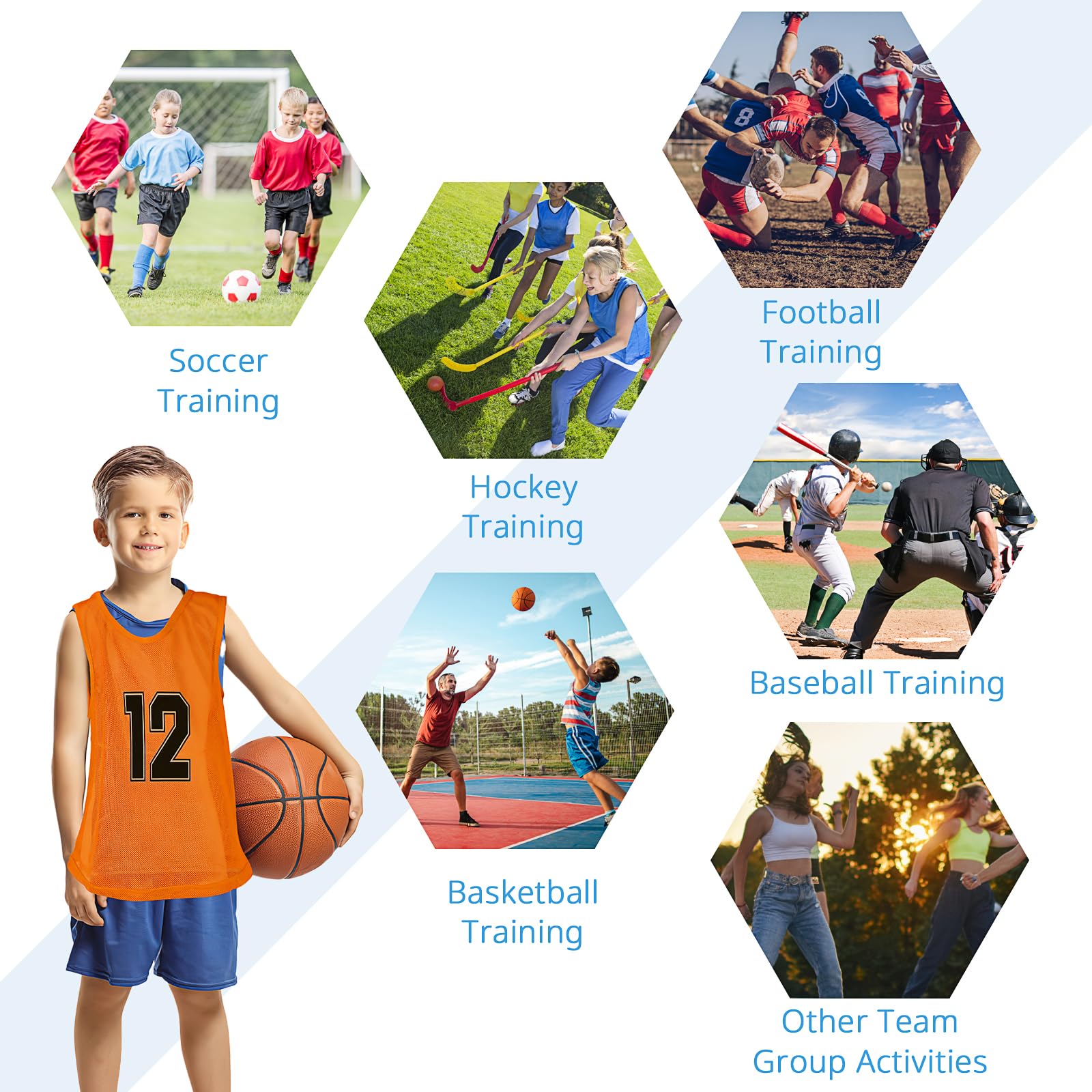 48 pezzi di sport di squadra Pinnies Gioventù Scrimmage Vest Calcio Training Vest Mesh Numerato Calcio Jersey per Bambini Giovani (4 colori)