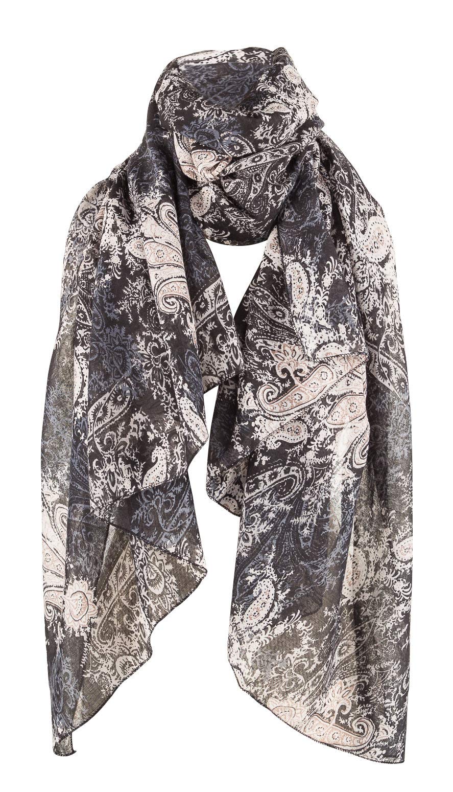 Bufanda de cachemira floral abstracta para mujer Negro Negro (Talla única