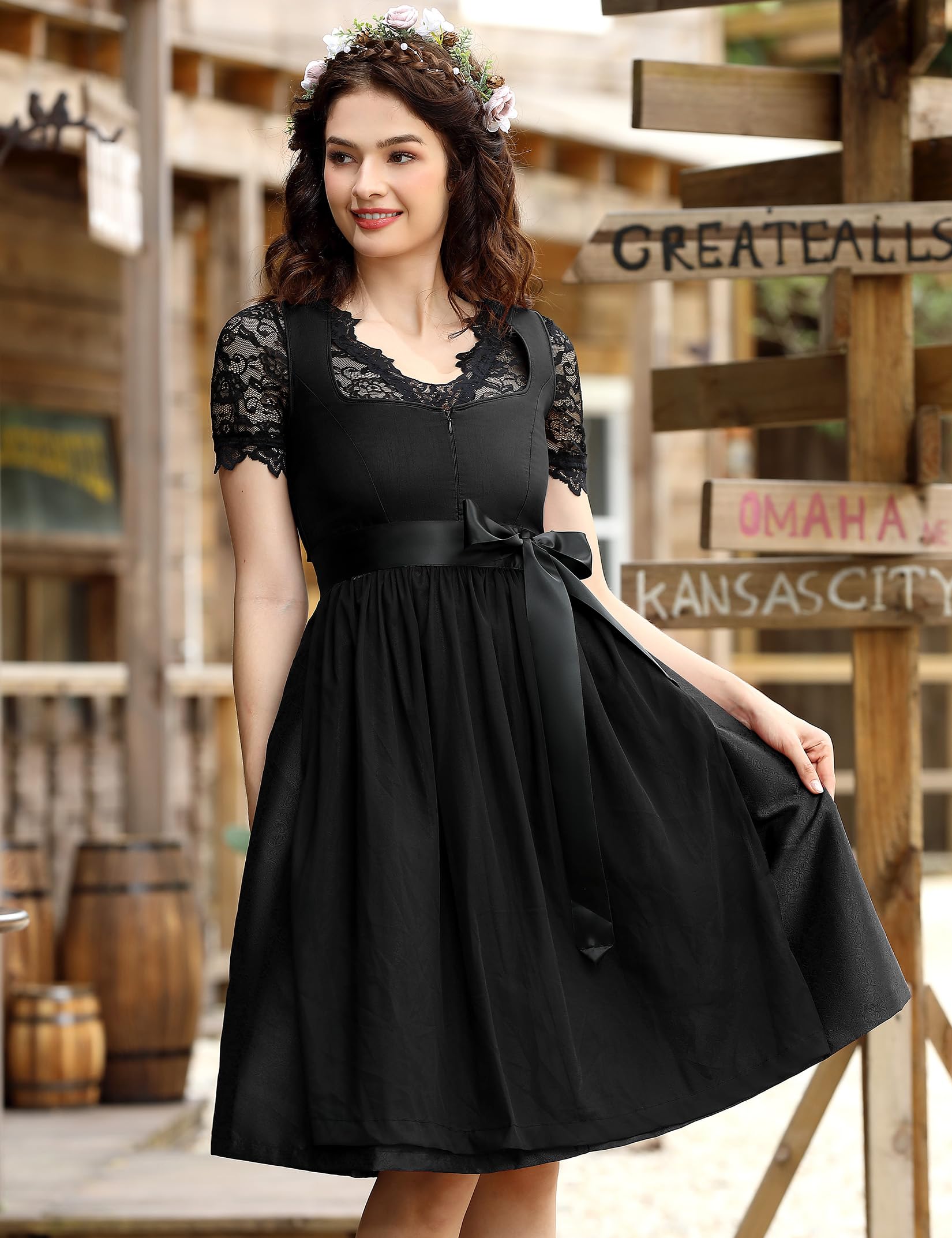 Dirndl Damen Midi Trachtenkleid 3tlg. Trachtenmode Trachtenrock Kleid Dirndlbluse DirndlschüRze für Oktoberfest Von Gr.34-48