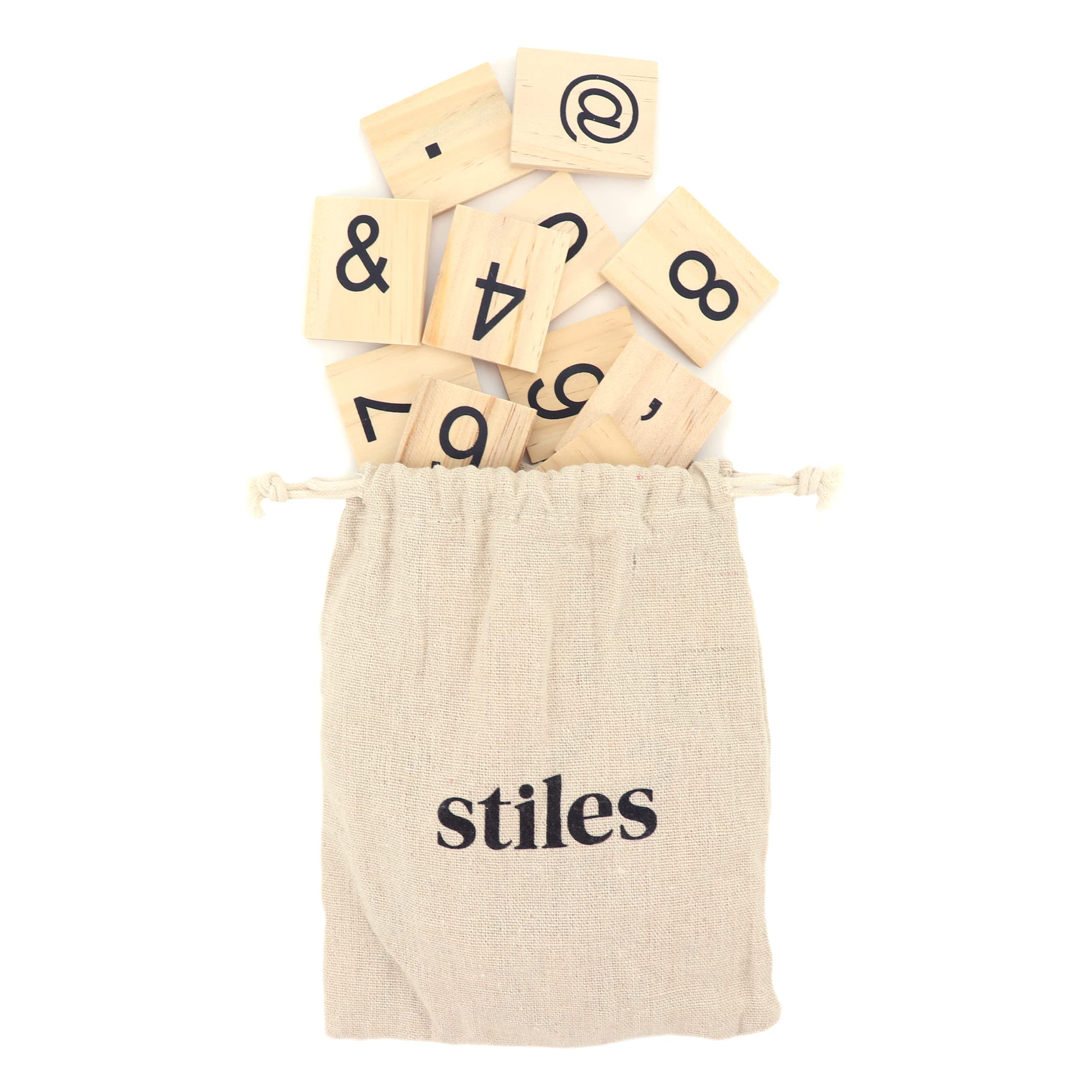 Stiles 30 Standard Numbers and Symbols for Tile Board, No Tile Letters and Letter Board Included, Changeable Wooden Crossword Pieces for Letter Boards, Natural