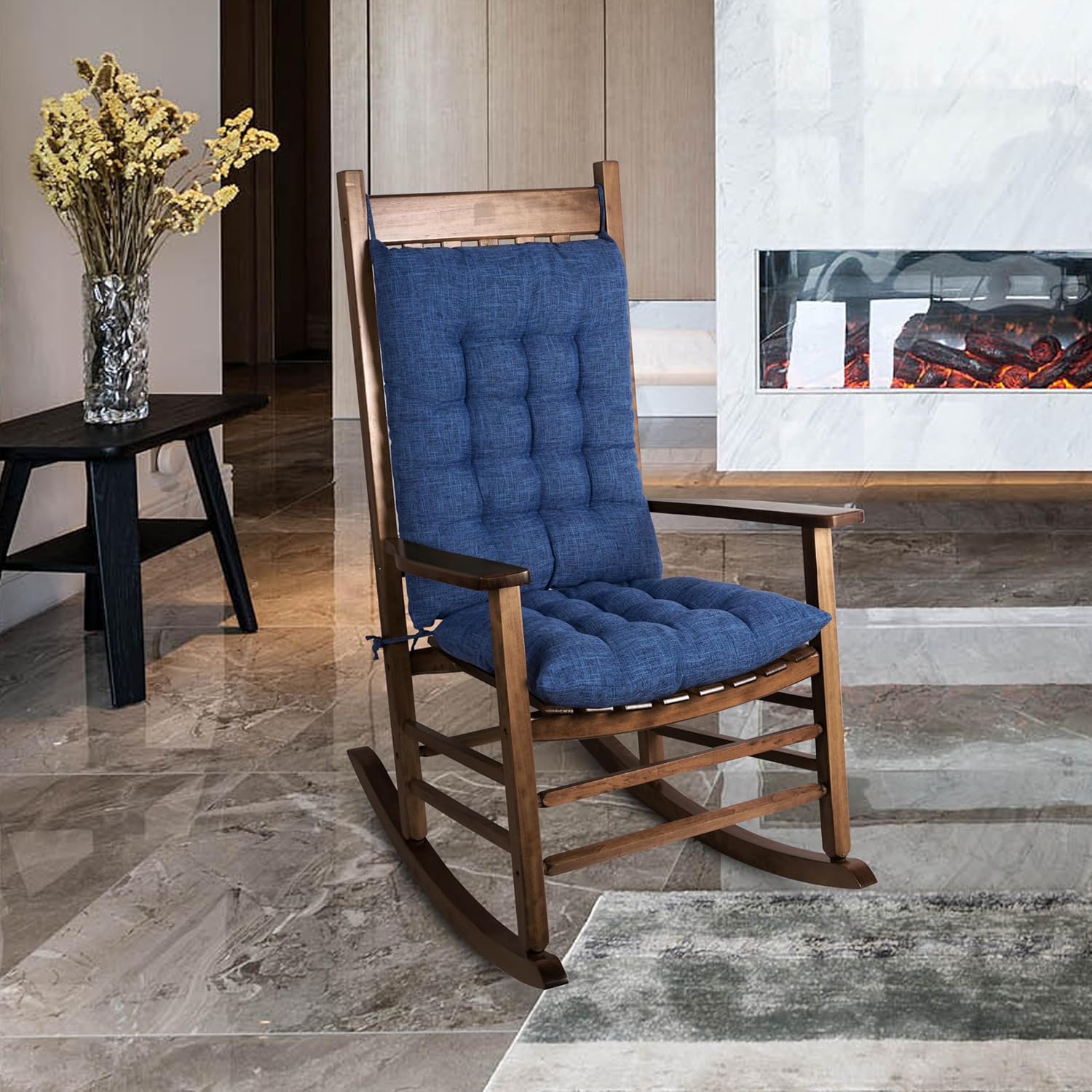 Extra Large Rocking Chair Cushion with Thick Padding High Back and Seat Cushion 2 Piece Set Navy 2 Pieces Set