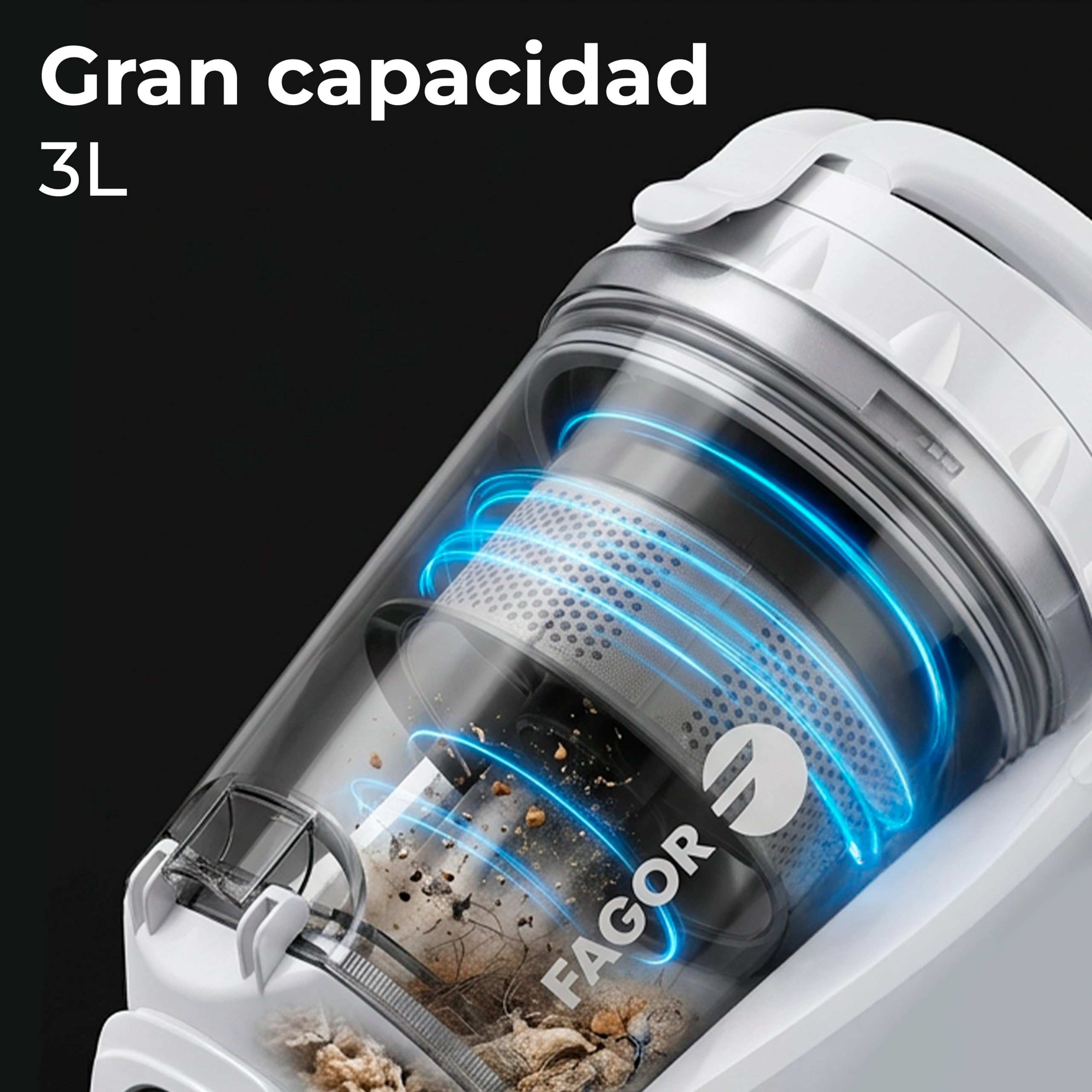 Aspiradora sin Bolsa Potente para Hogar y Mascotas, Aspirador Ciclónico 18kPa con Filtro HEPA Lavable, Depósito XL 3L, Limpieza Profunda de Suelos, Alfombras y Tapicerías, FAGOR Ares Efficient