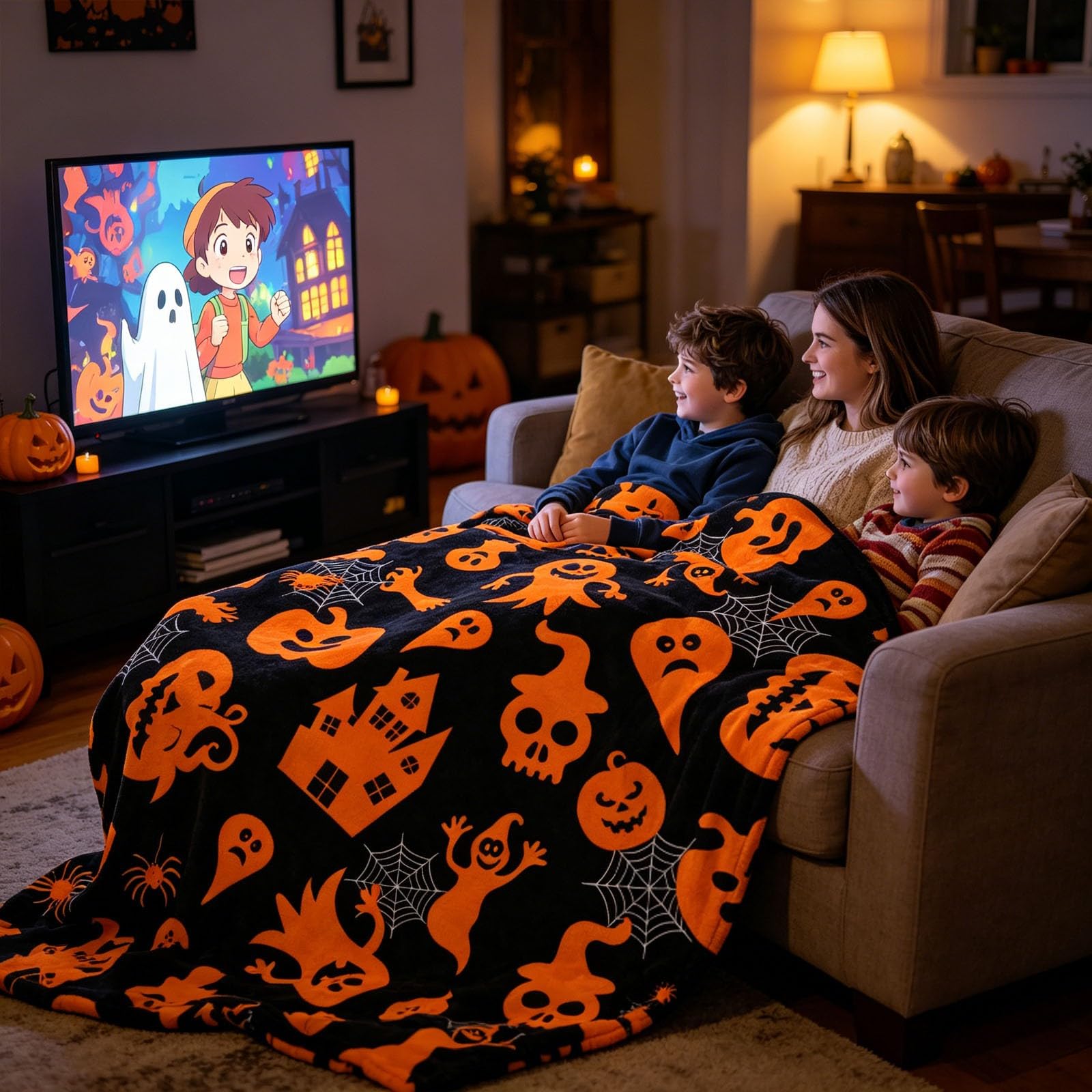 Halloween Kuscheldecke Flauschig,Weiche Sofadecke mit Motiv 200cm X 180CM
