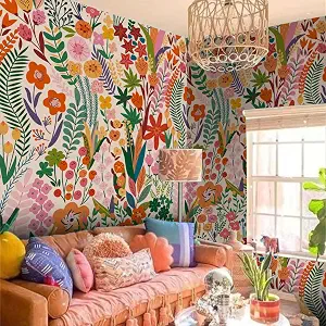 Floral Peel and Stick Wall Mural, Leather Textured Vintage Self-Adhesive Wallpaper for Bedroom and Living Room Accent Wall