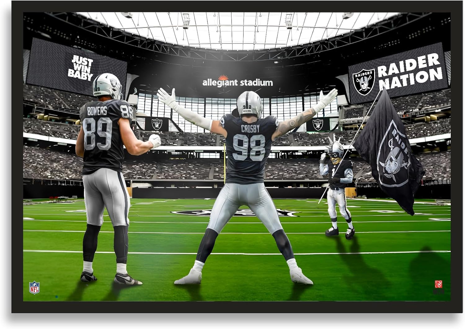 Sporticulture NFL American Football Framed Wall Art - Las Vegas Raiders - Brock Bowers - Maxx Crosby - Picture Poster for Boys Bedroom and Man Cave Decor, Ready to Hang, Blue 27" x 39", Large