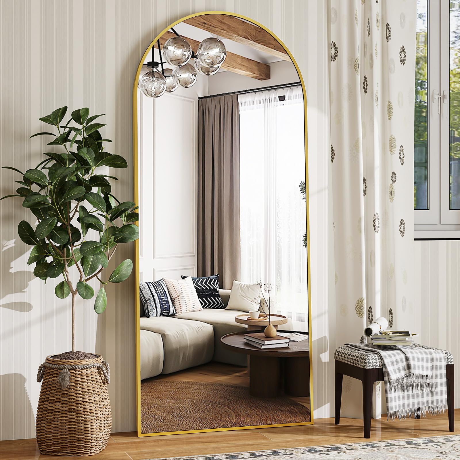 65" x 24" arch full length mirror - floor full body mirror with aluminum frame - standing, leaning or hanging, for bedroom, living room, gold