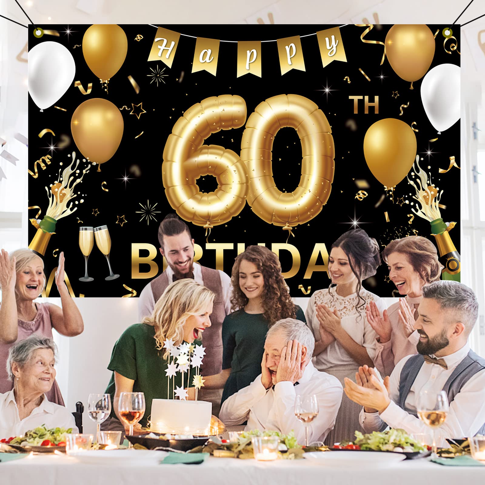 Happy 60th Birthday Banner – Großes Yard Banner 180x110 Cm, Für Innen & Außen