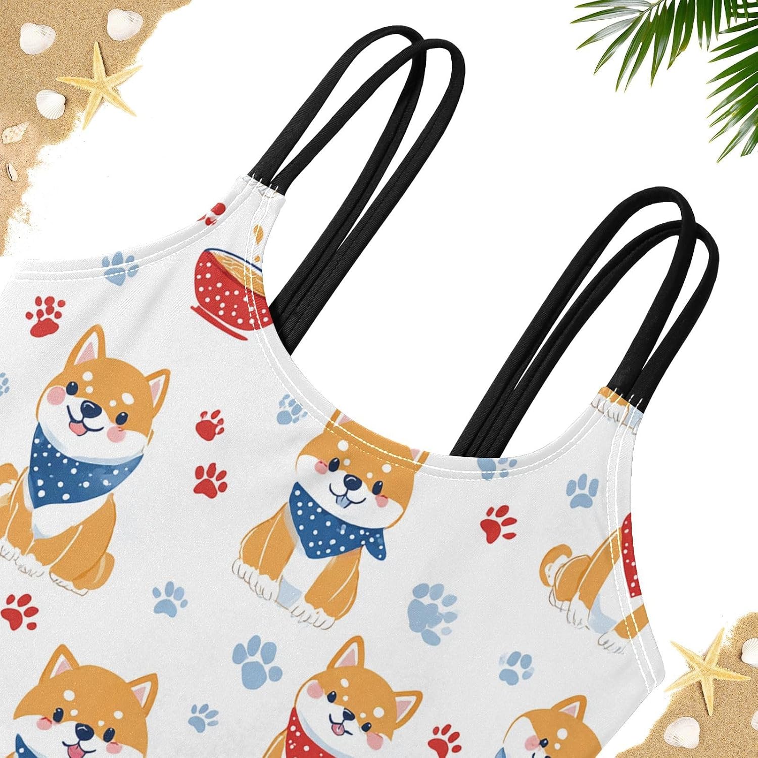 visesunny Girls Two Piece Swimsuits Shiba Inu Scarf Girl's Bikini Sets Bathing Suits for Girls Size 5-12Y