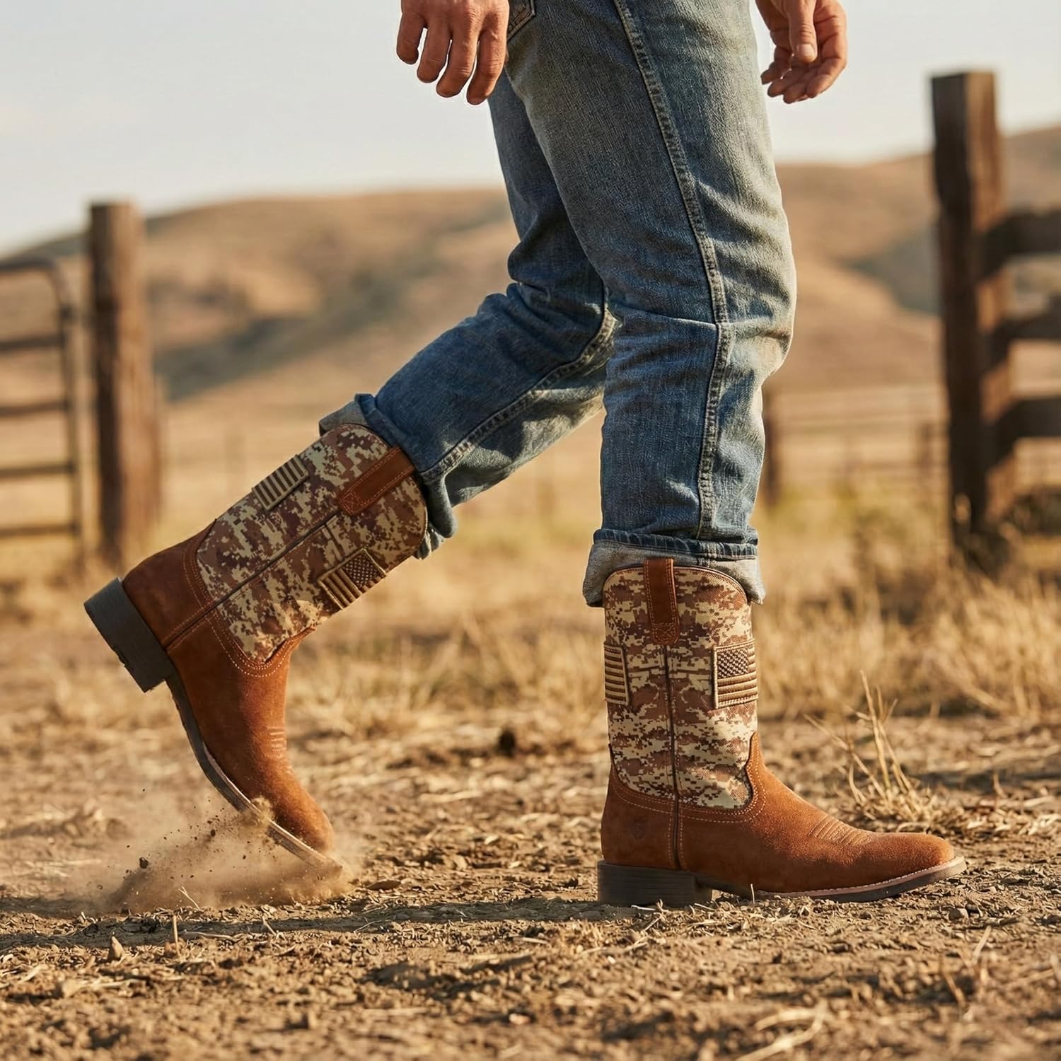 SUREWAY Cowboy Boots For Men - Mens Square Toe Western Boot With Flag,Oil/Slip Resistant,Durable Fashionable Classic Pull on Boots