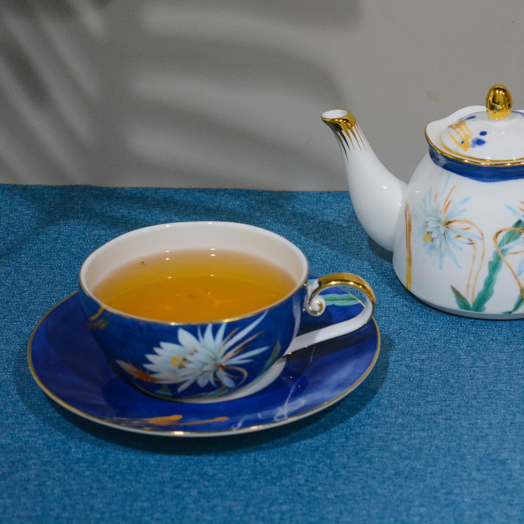 ACMLIFE Tee-Set Aus Knochenporzellan – 21-teilig, Für 6 Personen, Blau-weiß, Vintage Design