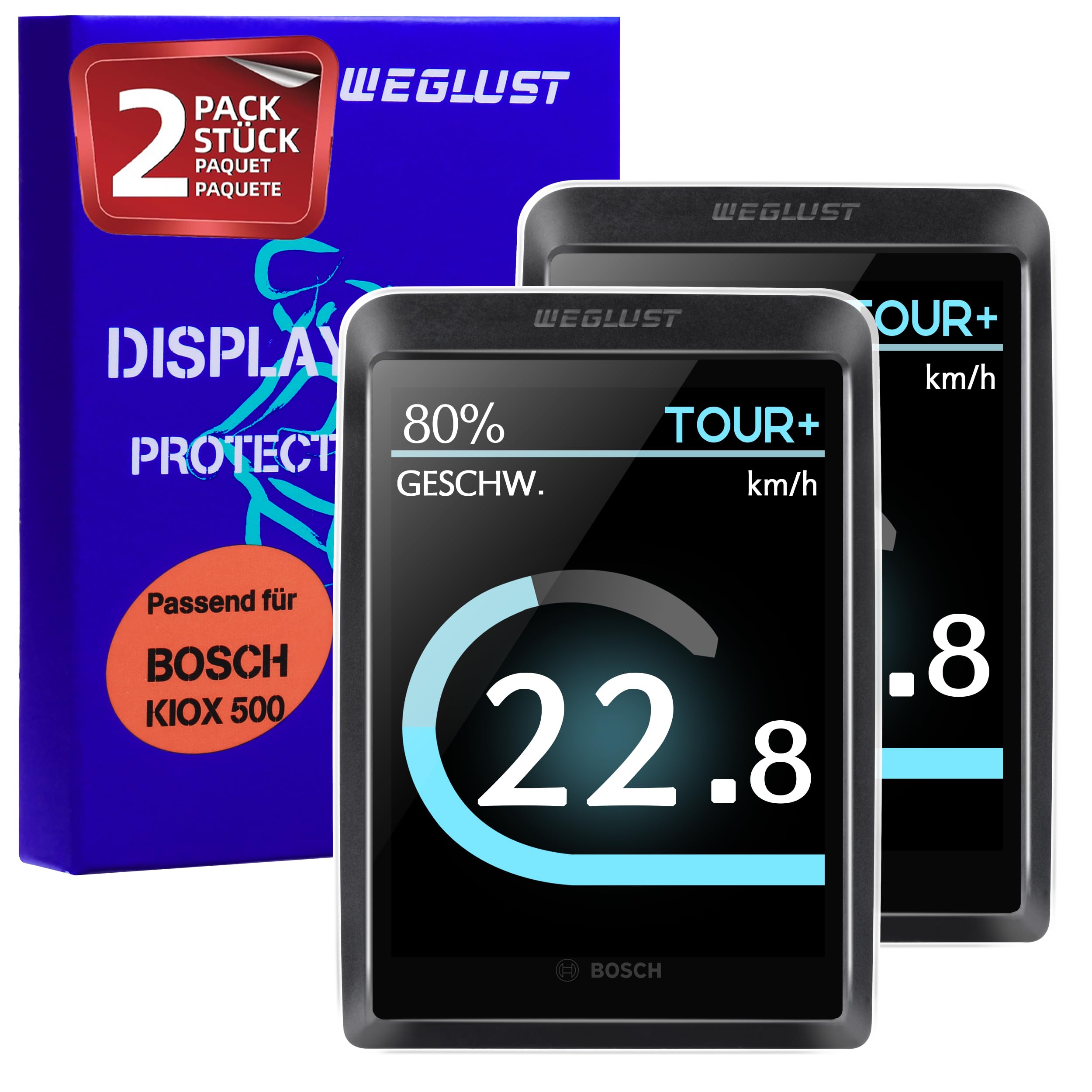 WEGLUST für Bosch Kiox 500 Display Schutzhülle + Neoprentasche | E-Bike Displayschutz | Transparent und wasserdicht | Stoß- und Kratzschutz (2er Set ohne Neoprentasche)