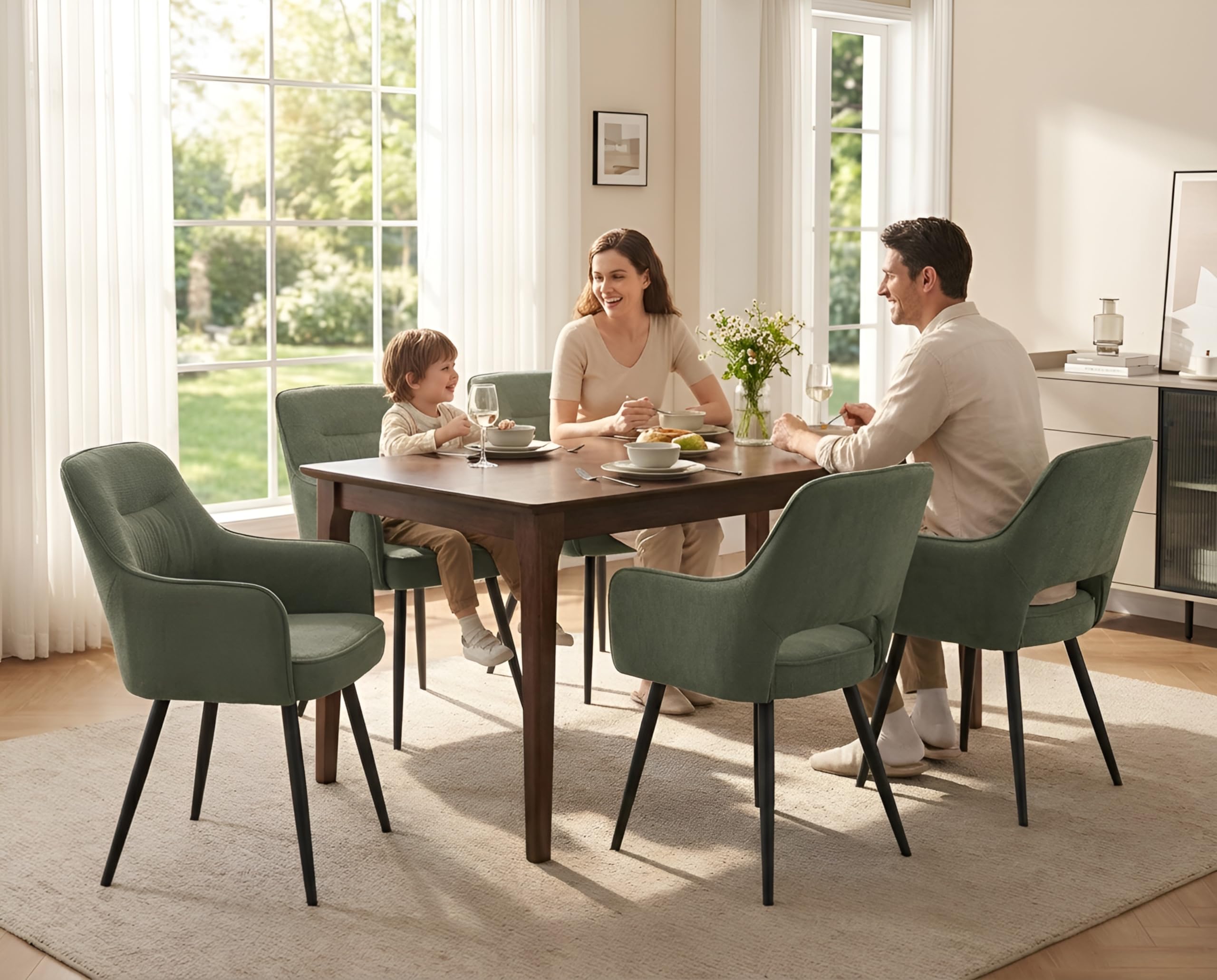 Ya-Home Chaise de Salle à Manger en Chenille Lot de 2, Vert Olive