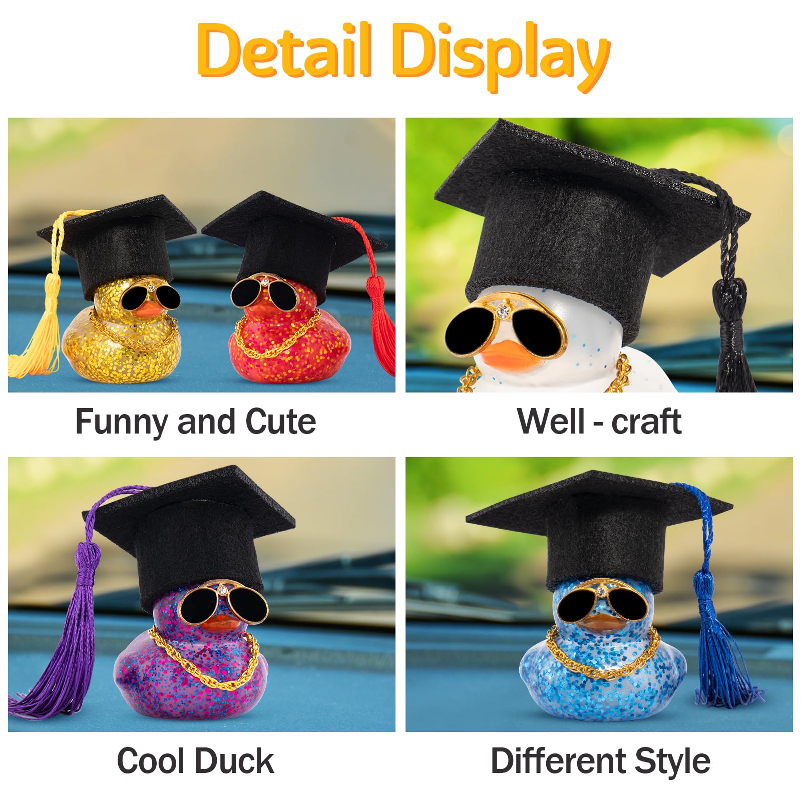 Wonuu Gummiente Auto-Ornament – Mit Sonnenbrille & Zylinder, Quietschend | Lustige Armaturenbrett-Deko